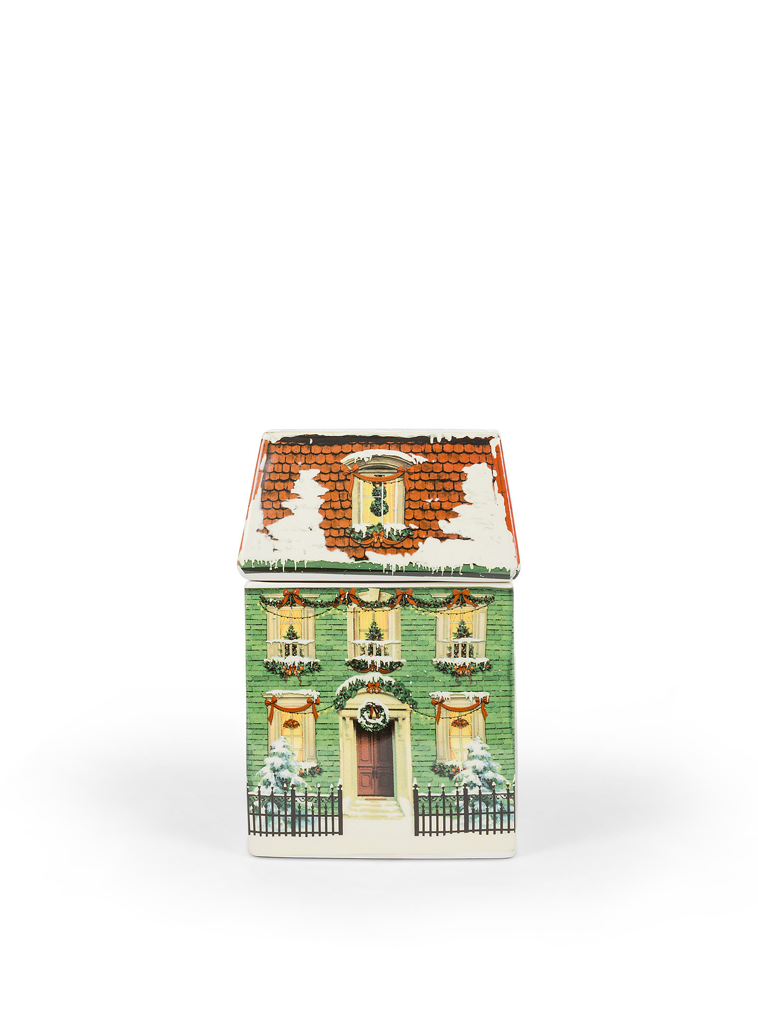 House-shaped ceramic biscuit tin, White Red, large image number 0