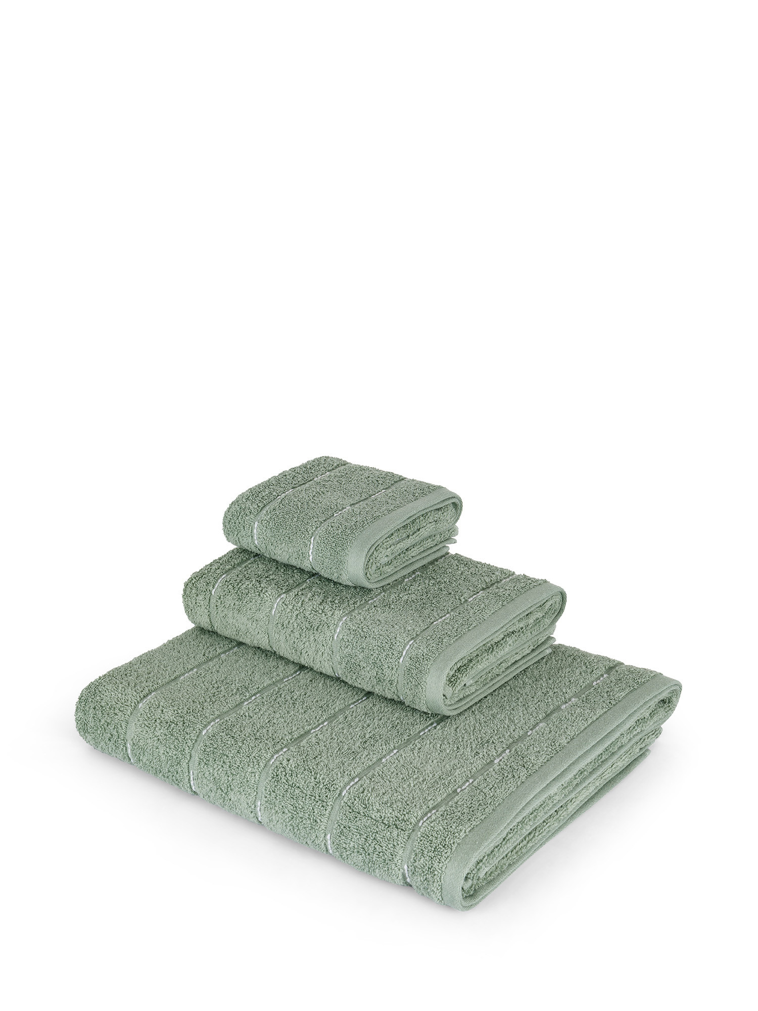 Asciugamano di puro cotone tinto in filo effetto impuntura, Verde, large image number 0