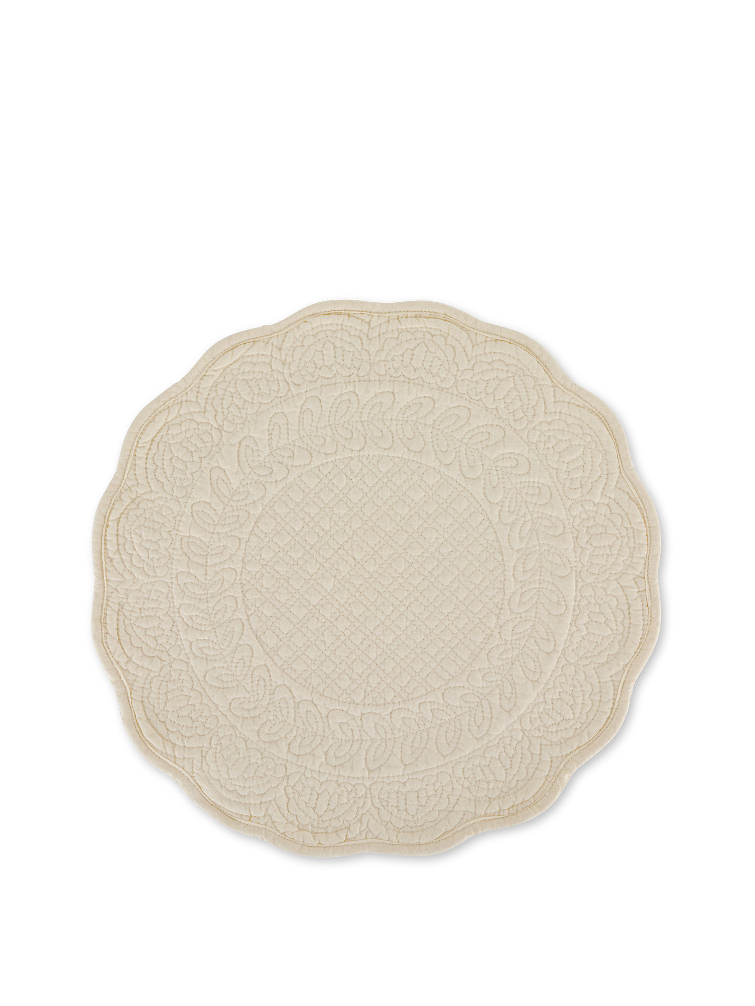 Plain washed 100% cotton quilted placemat, Beige, large image number 0