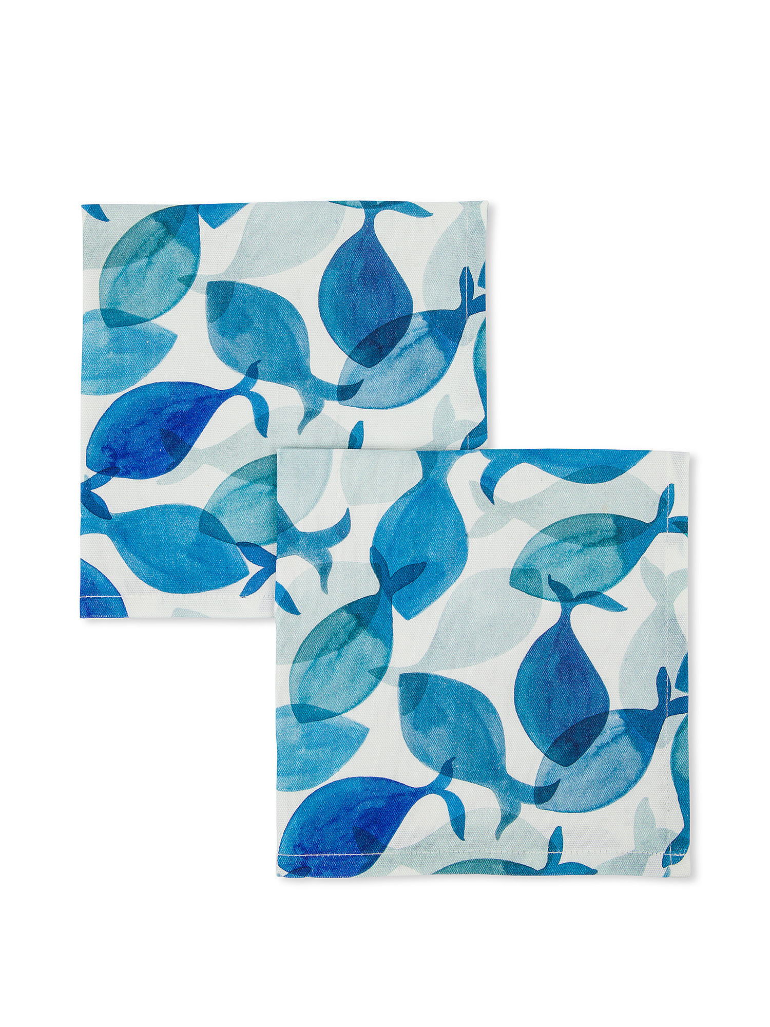 Set of 2 fish print 100% cotton napkins, Blue, large image number 0