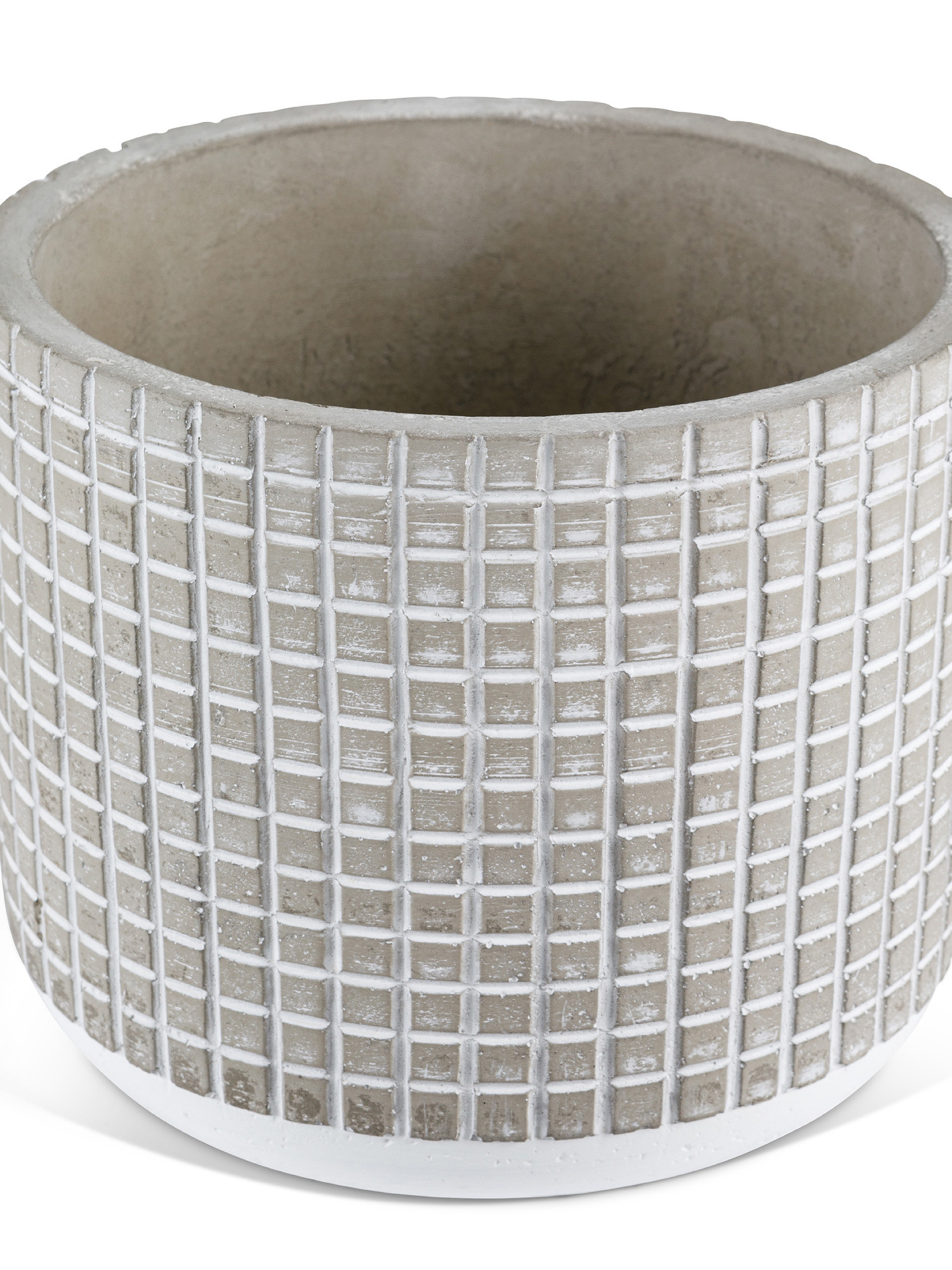 Cement cachepot with engraved decorations, Grey, large image number 1