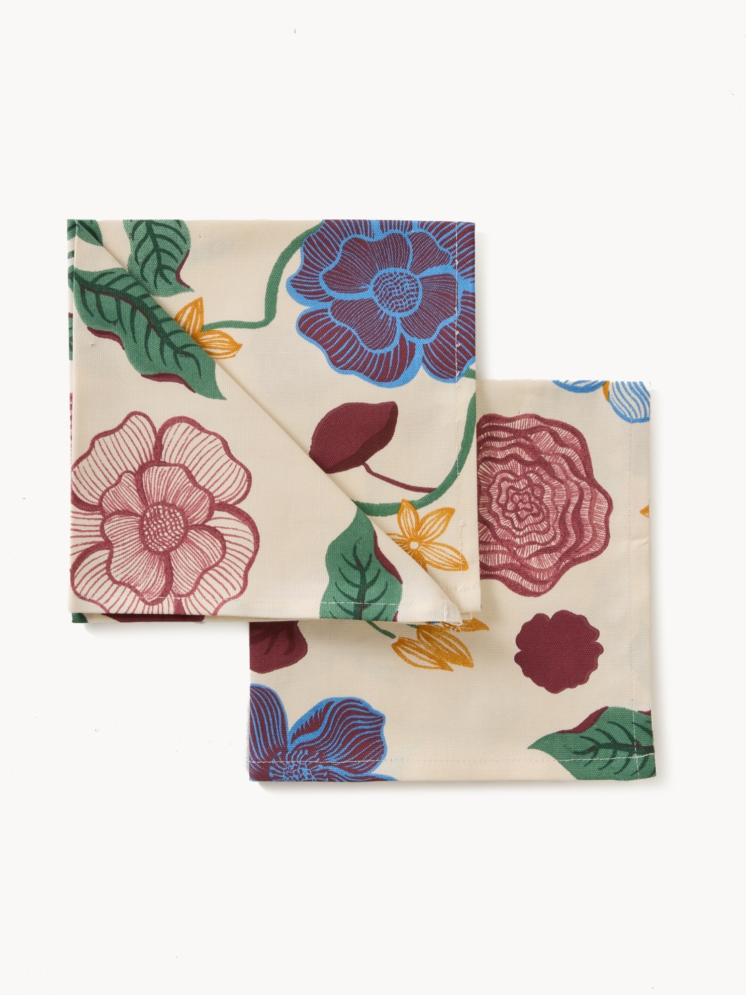 Set of 2 cotton panama napkins with a floral print, Multicolor, large image number 0
