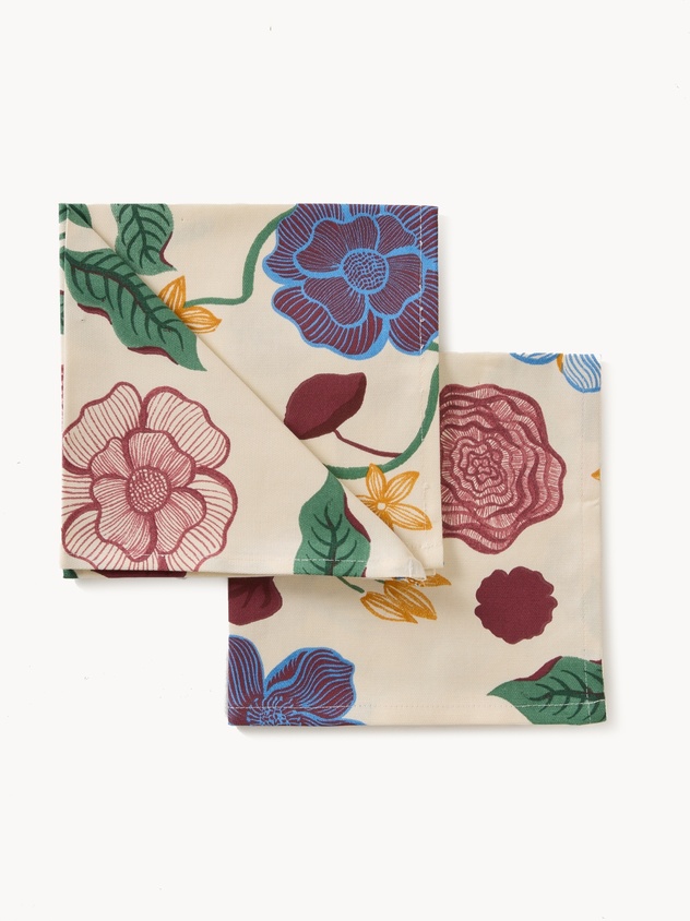 Set of 2 cotton panama napkins with a floral print