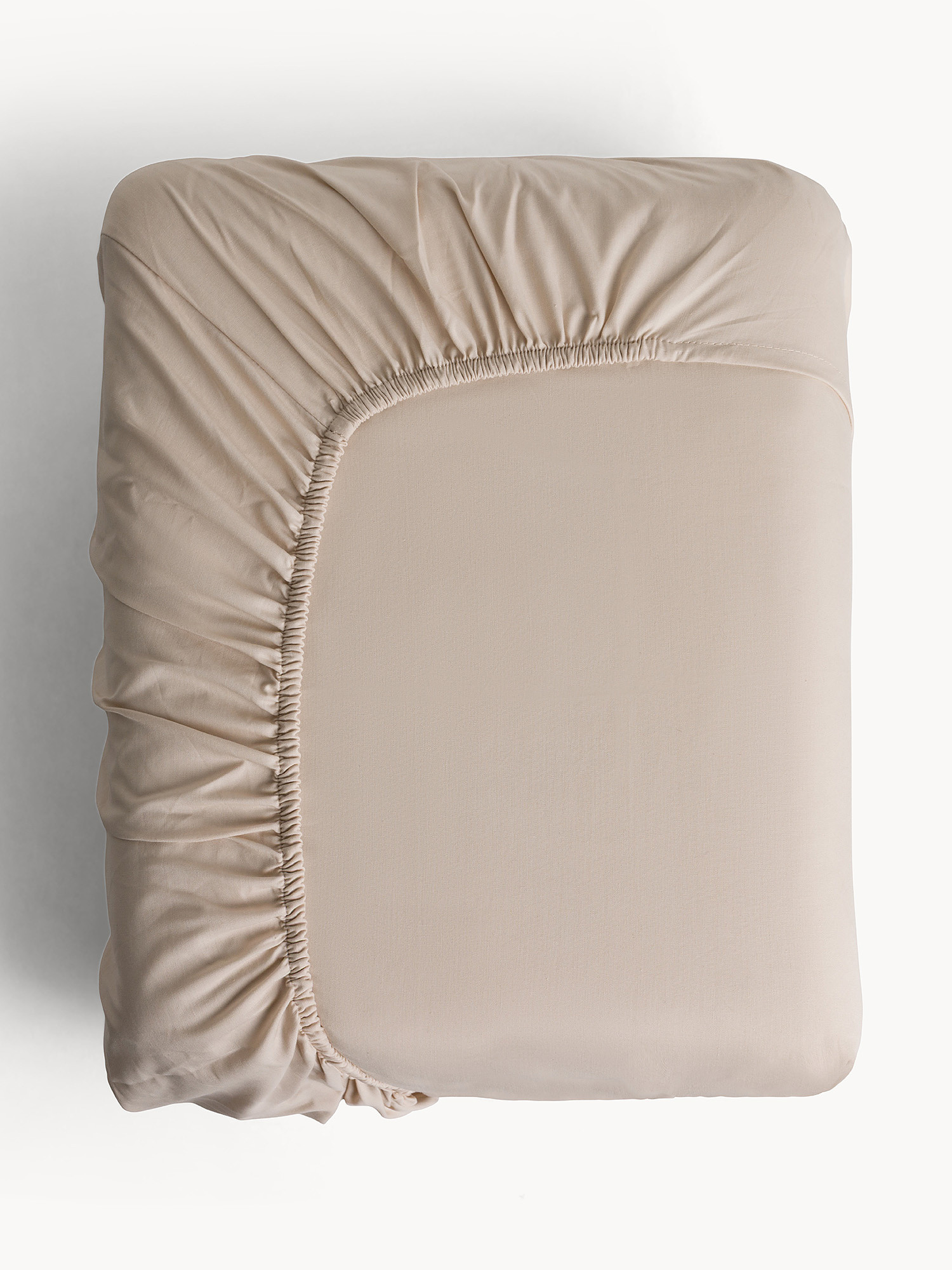 Solid color percale cotton fitted sheet, Beige, large image number 0