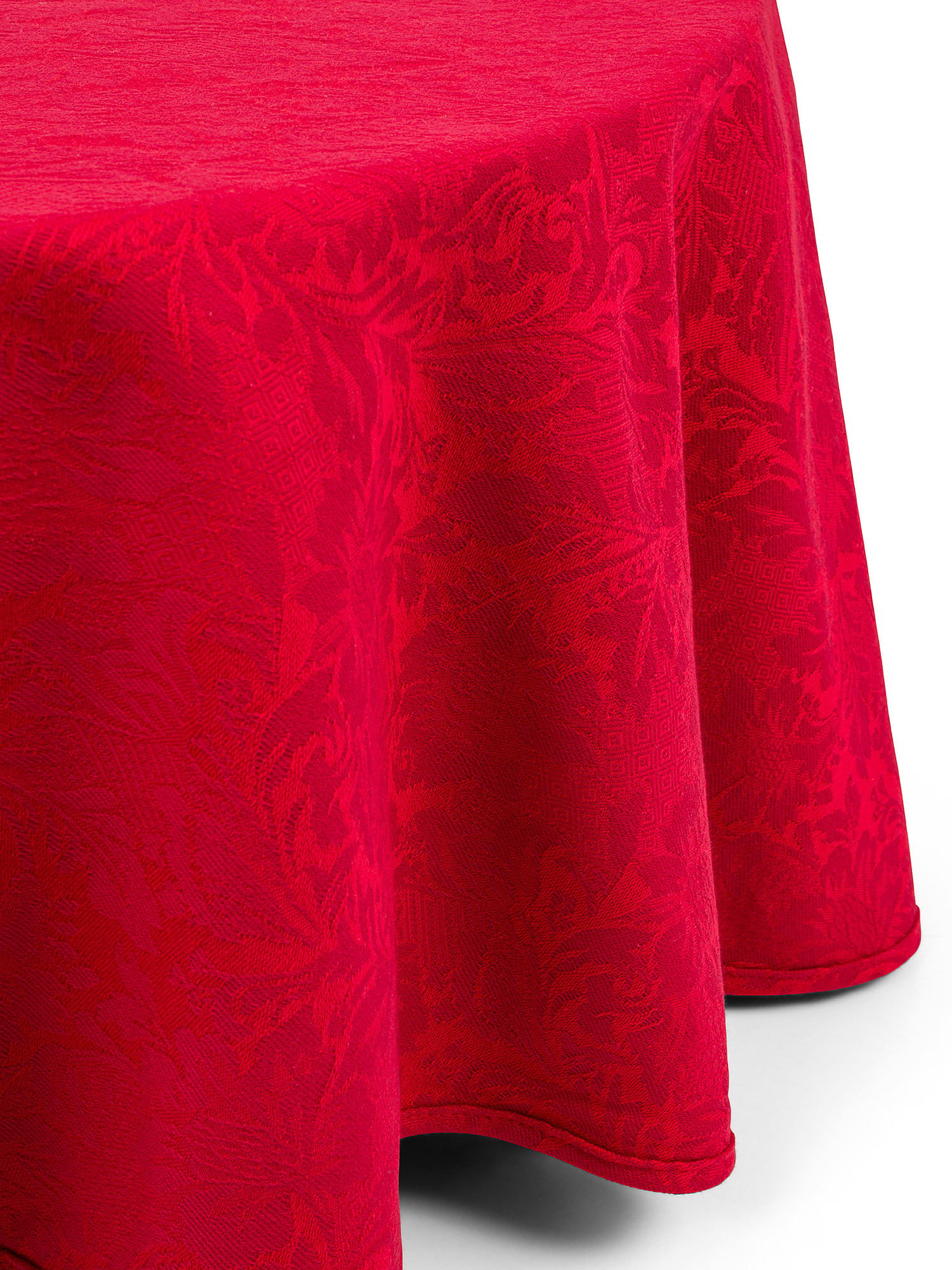 Round cotton tablecloth with jacquard weave, Red, large image number 1