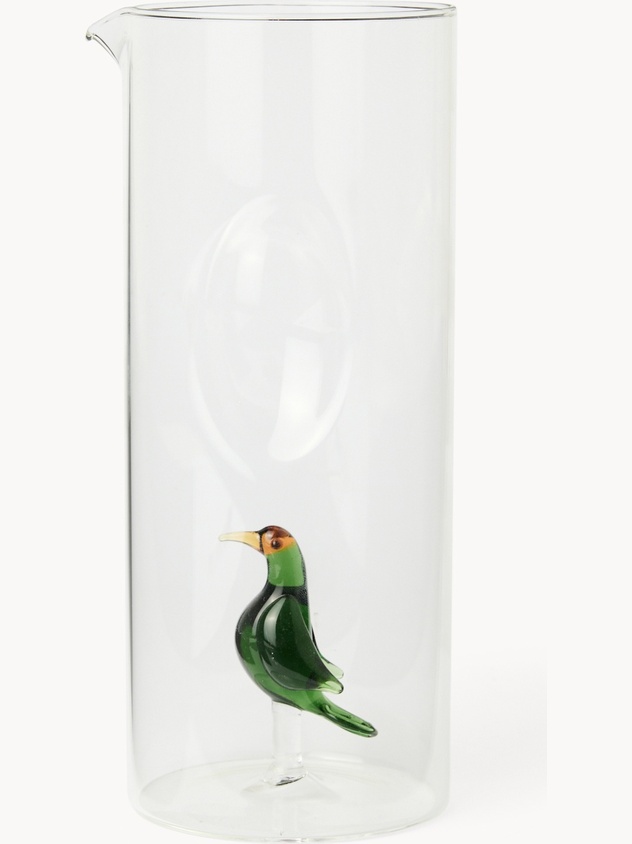 Borosilicate glass carafe with bird detail