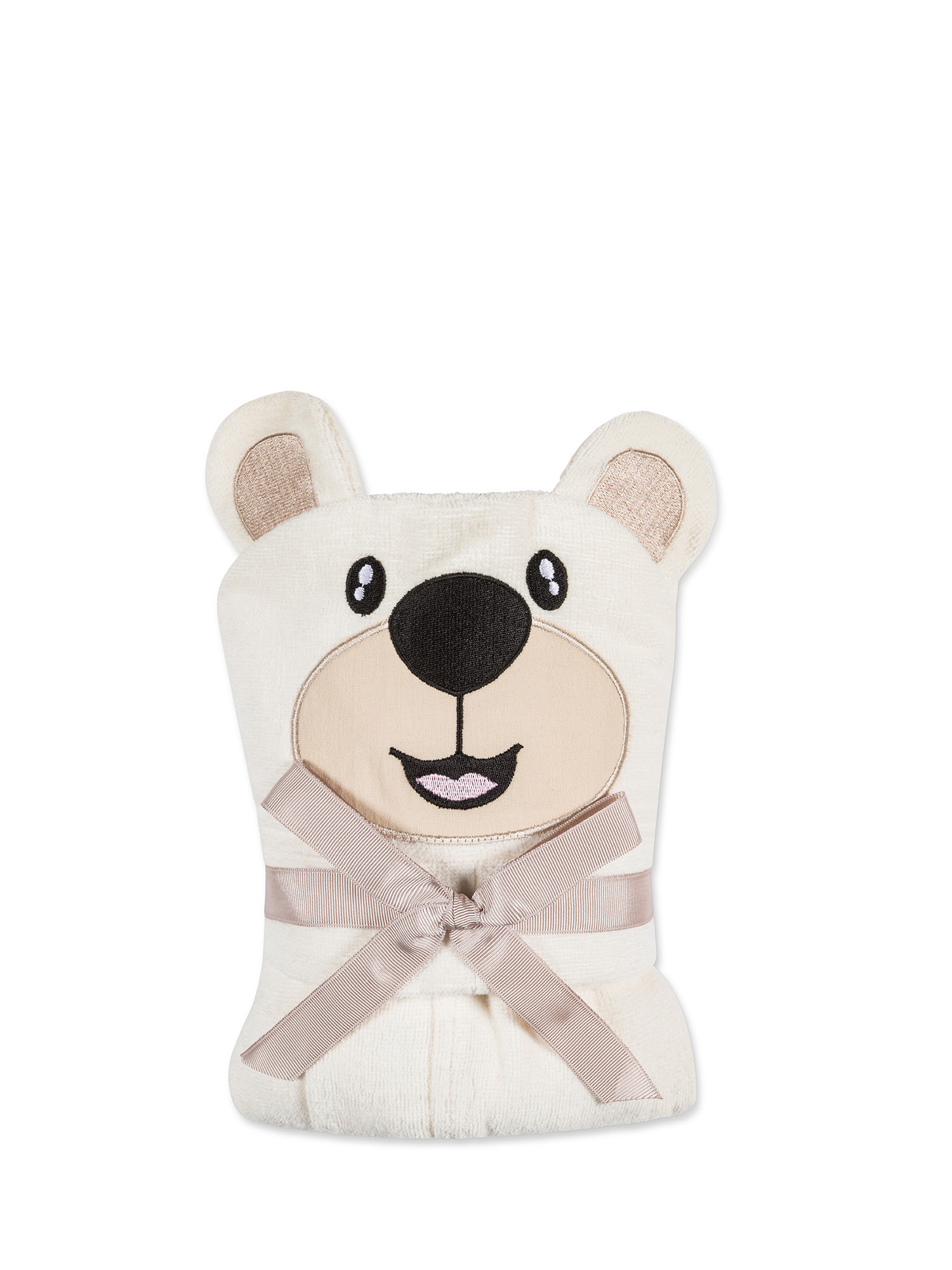 Children's cotton velor bathrobe with teddy bear motif, White, large image number 2