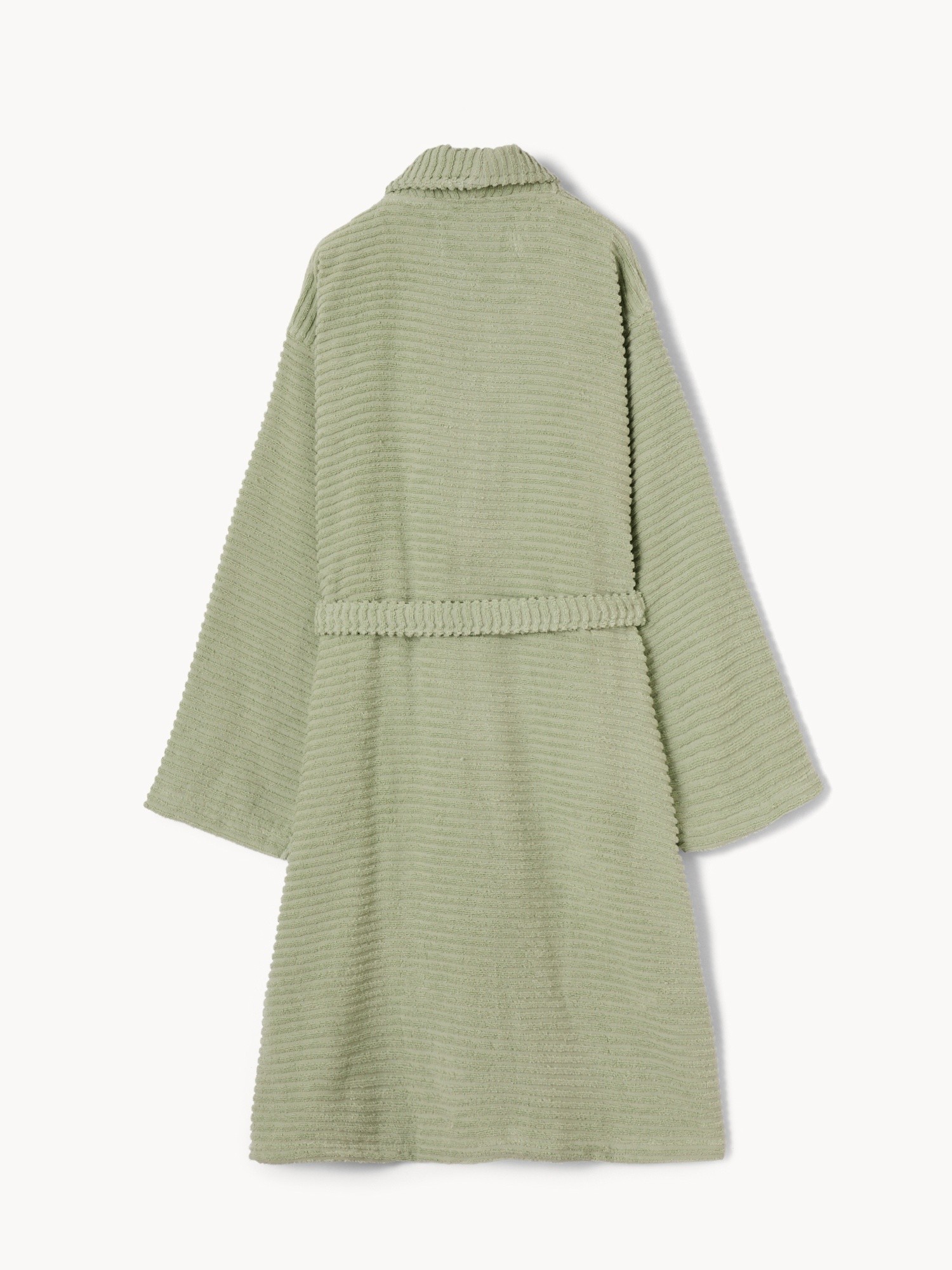Soft, zero-twist, pure cotton striped terry bathrobe - Discounted price, Light Green, large image number 1