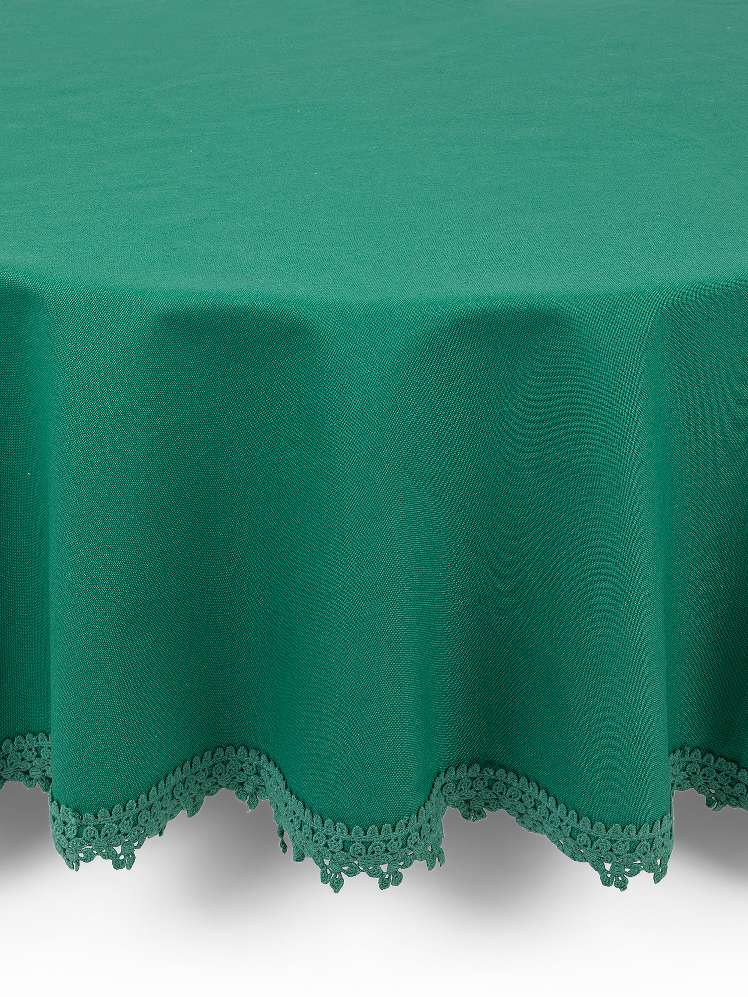 Solid color 100% cotton round tablecloth with embroidery, Dark Green, large image number 0