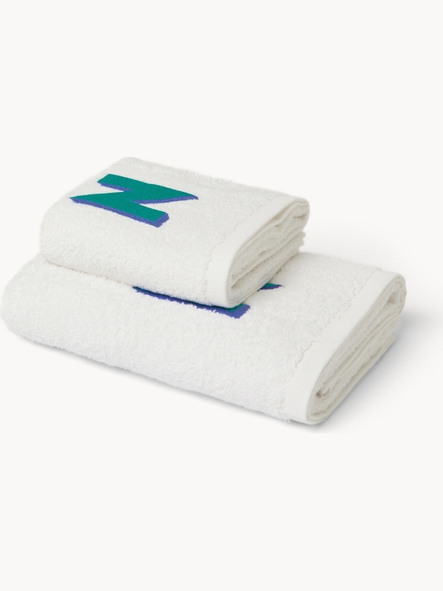 Set 2 asciugamani in spugna di cotone ricamo lettera N