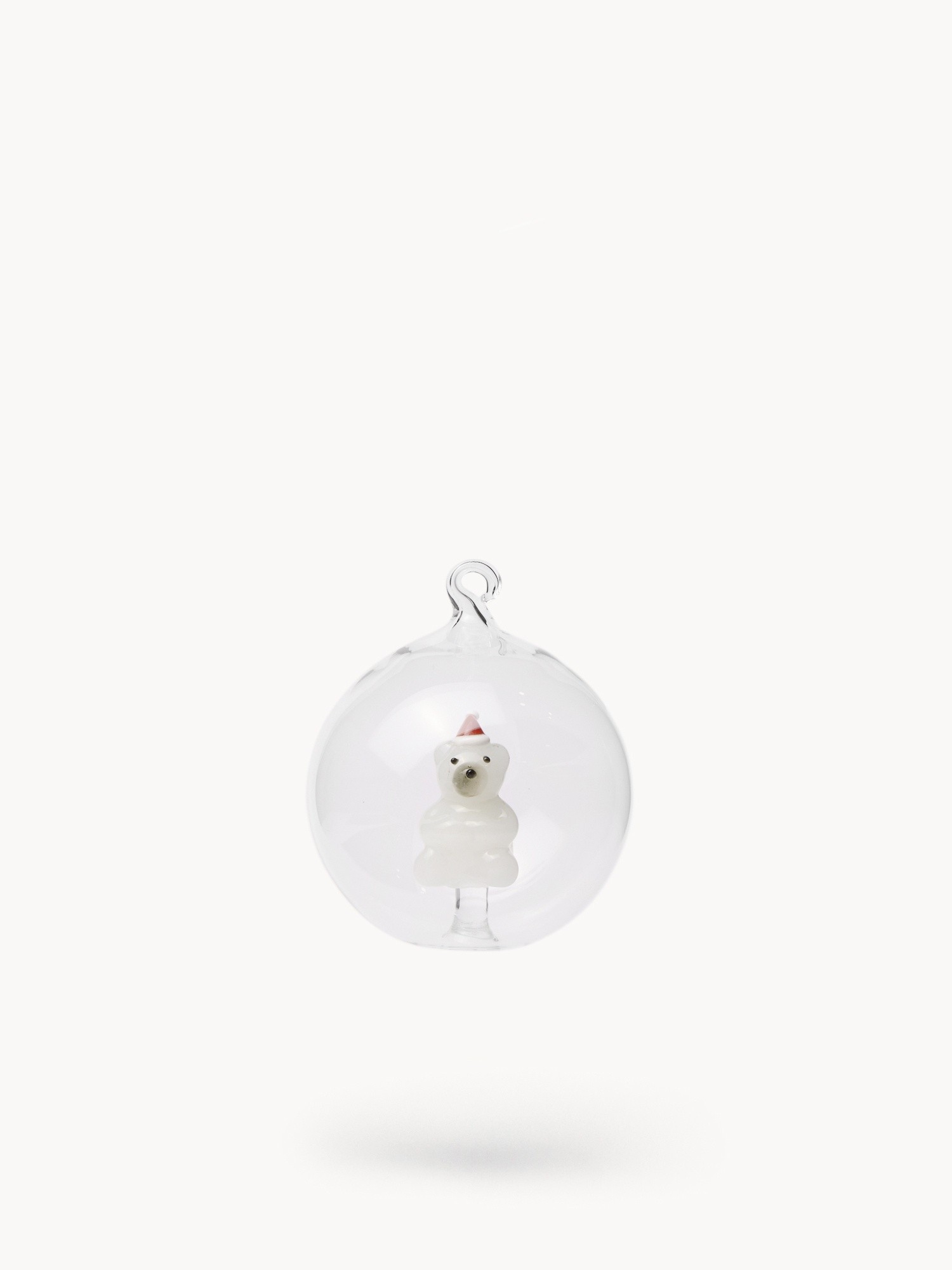 Borosilicate glass bauble with hand-painted bear detail, White, large image number 0