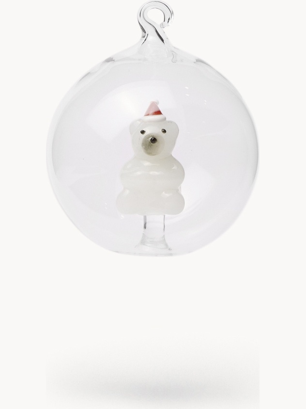Borosilicate glass bauble with hand-painted bear detail