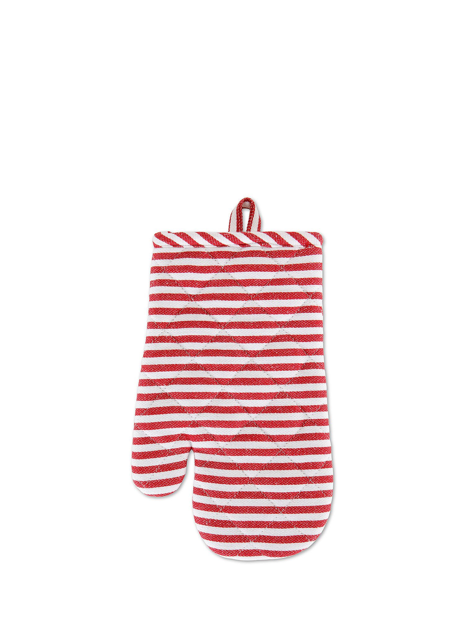 Oven mitt in pure cotton with stripes, Red, large image number 0