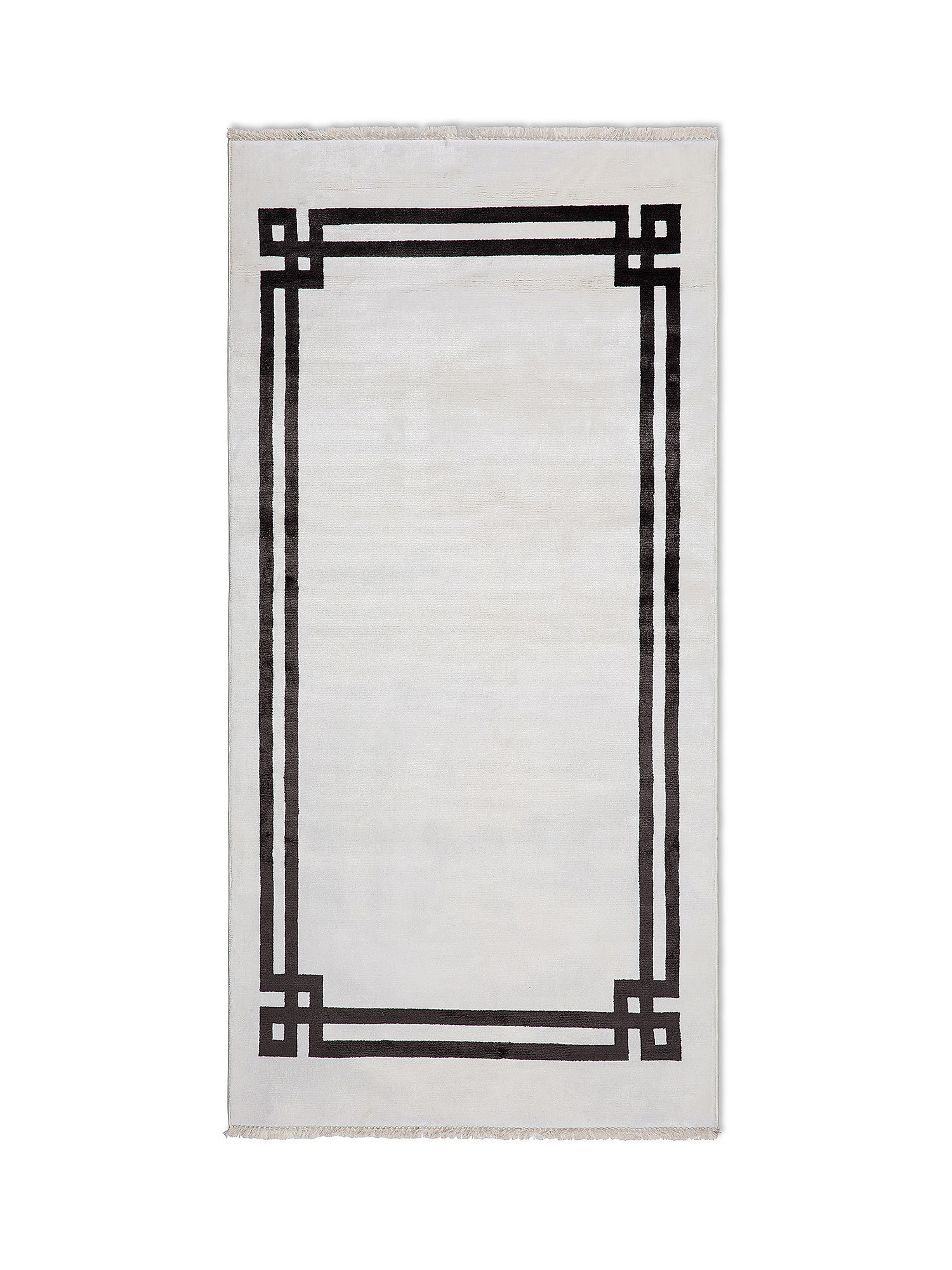 Tappeto viscosa di bamboo motivo geometrico, Bianco, large image number 0