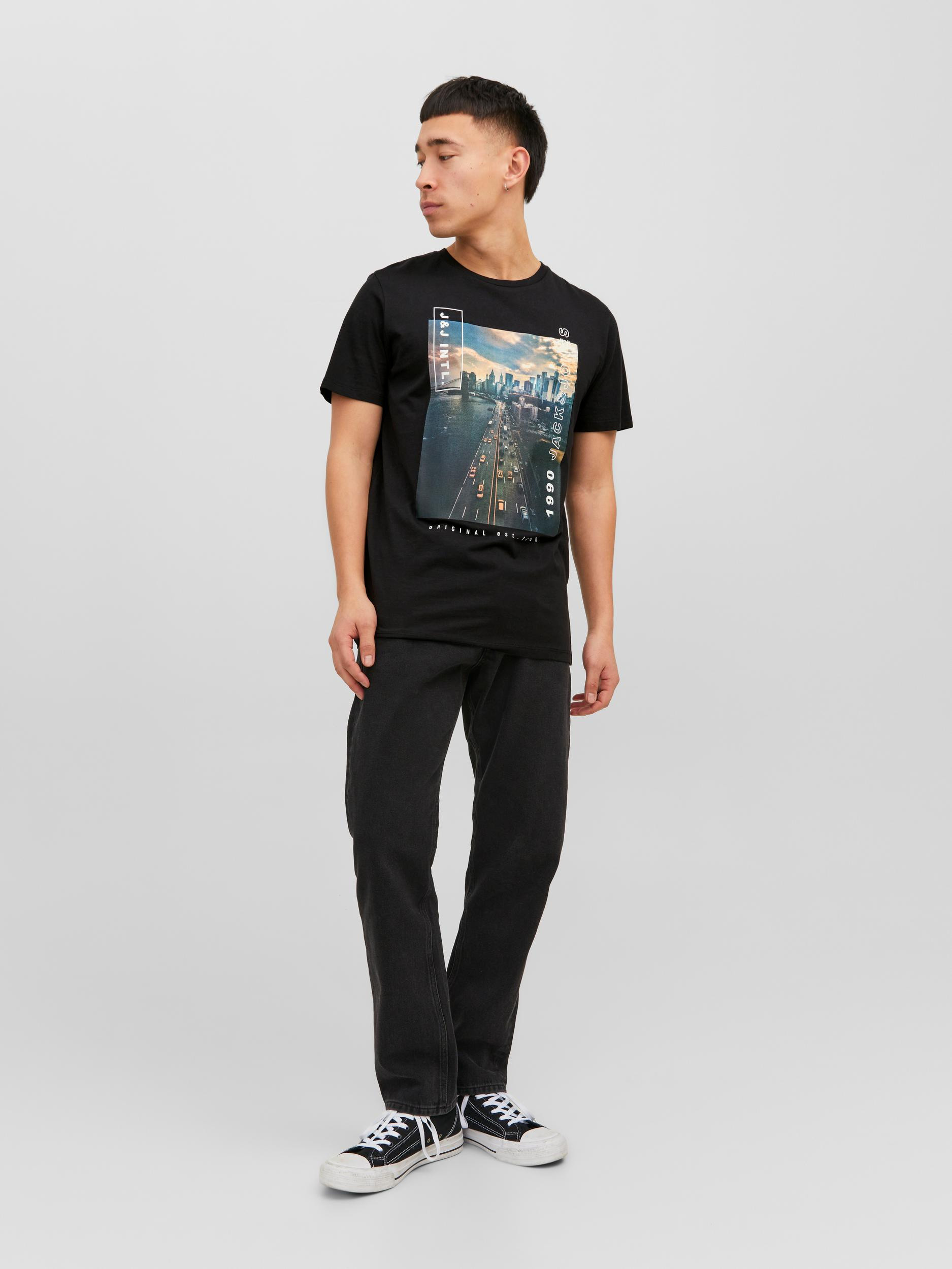 Jack & Jones -Cotton T-shirt with print, Black, large image number 1