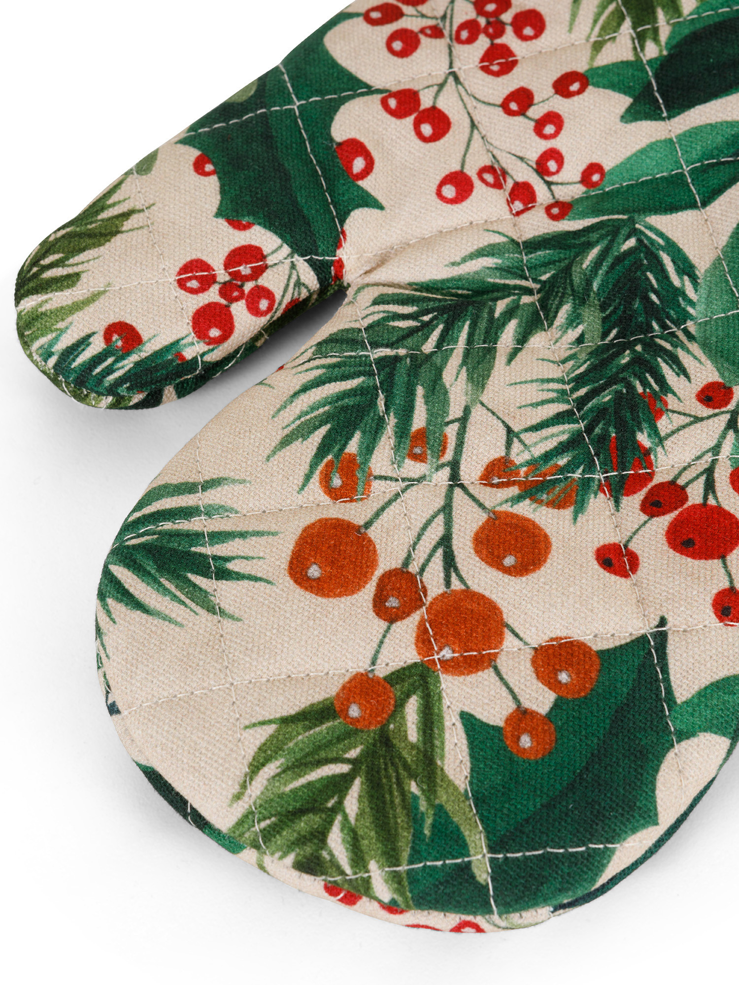 Bakery mitt in cotton panama with berries print, Beige, large image number 1