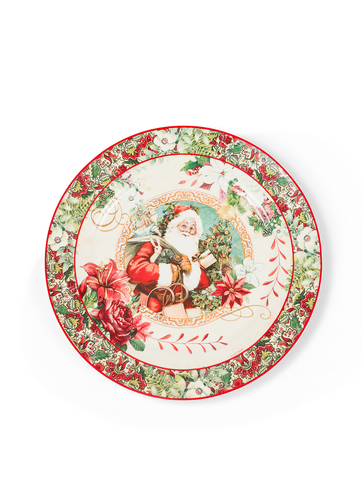 Piatto da portata new bone china vintage, Bianco/Rosso, large image number 0