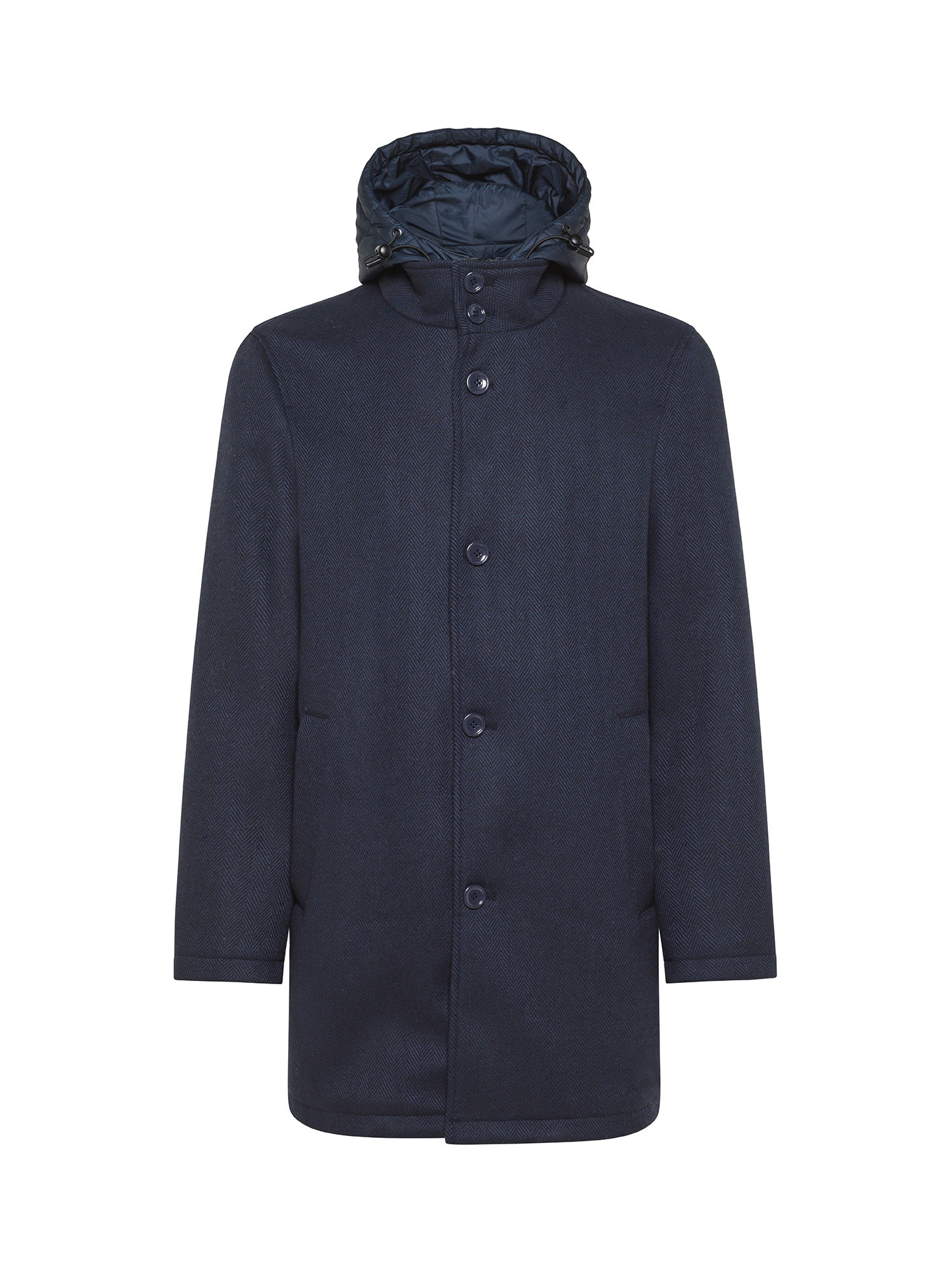Luca D'Altieri - Cappotto monopetto con cappuccio effetto stampato, Blu, large
