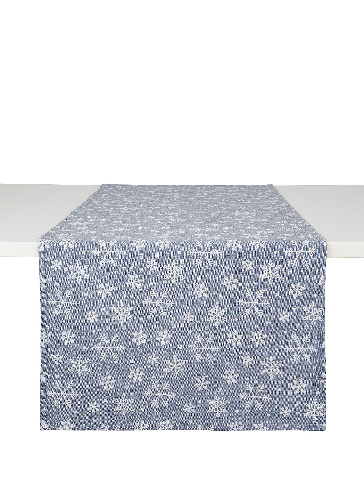 Cotton runner with lurex snowflakes pattern, Light Blue, large image number 0