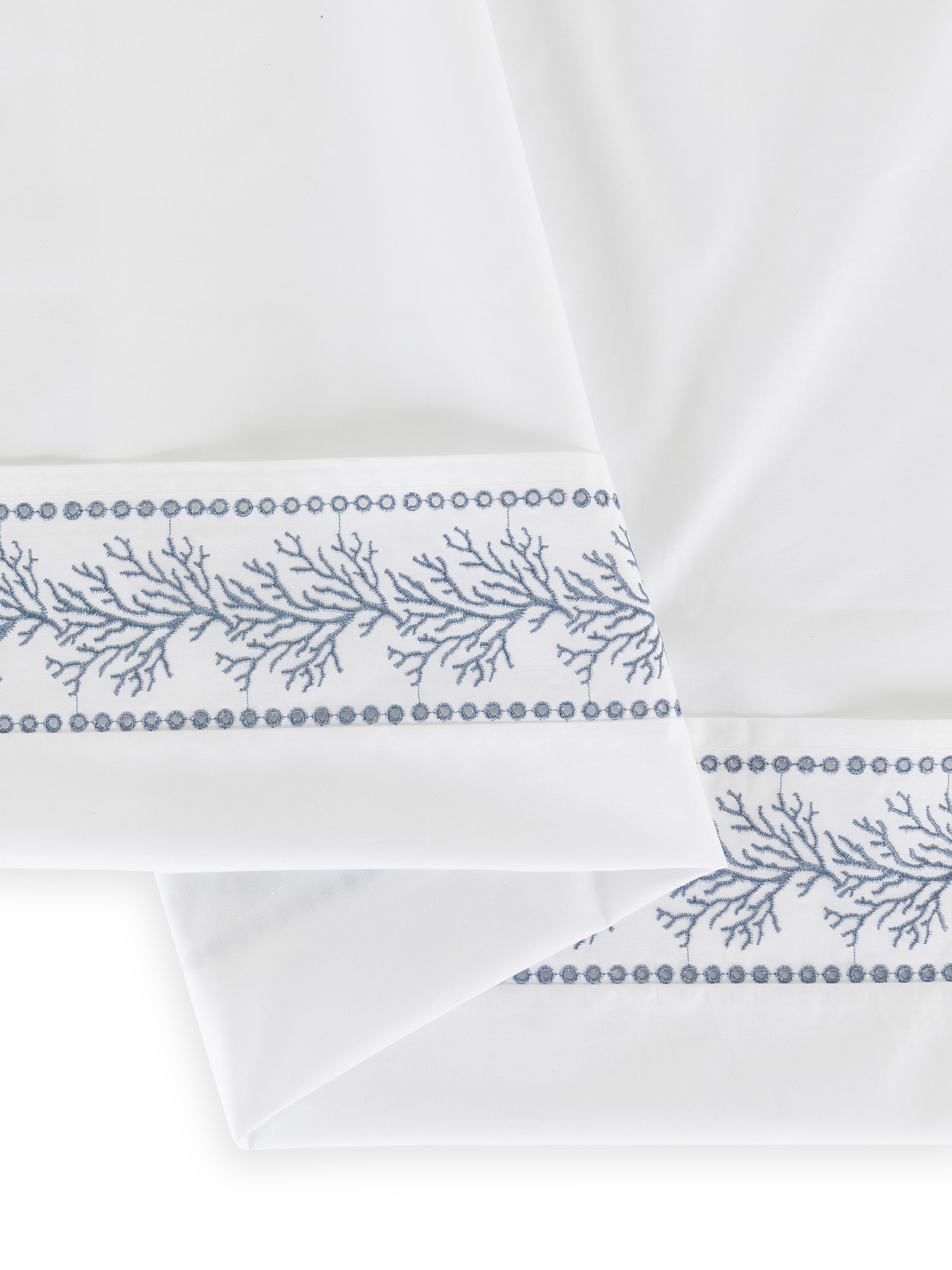 Flat sheet in cotton percale with coral embroidery, Blue, large image number 2