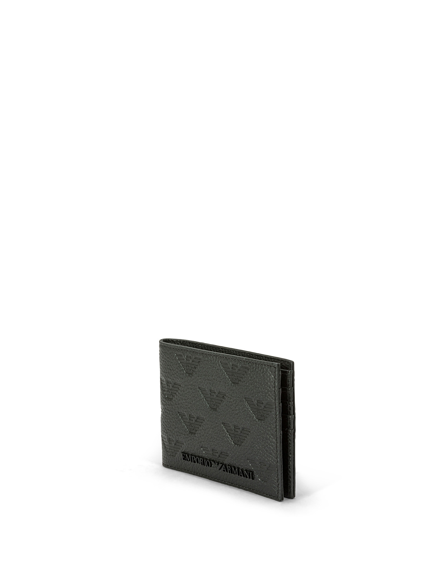 Emporio Armani - Leather wallet with all-over eagle logo, Black, large image number 1
