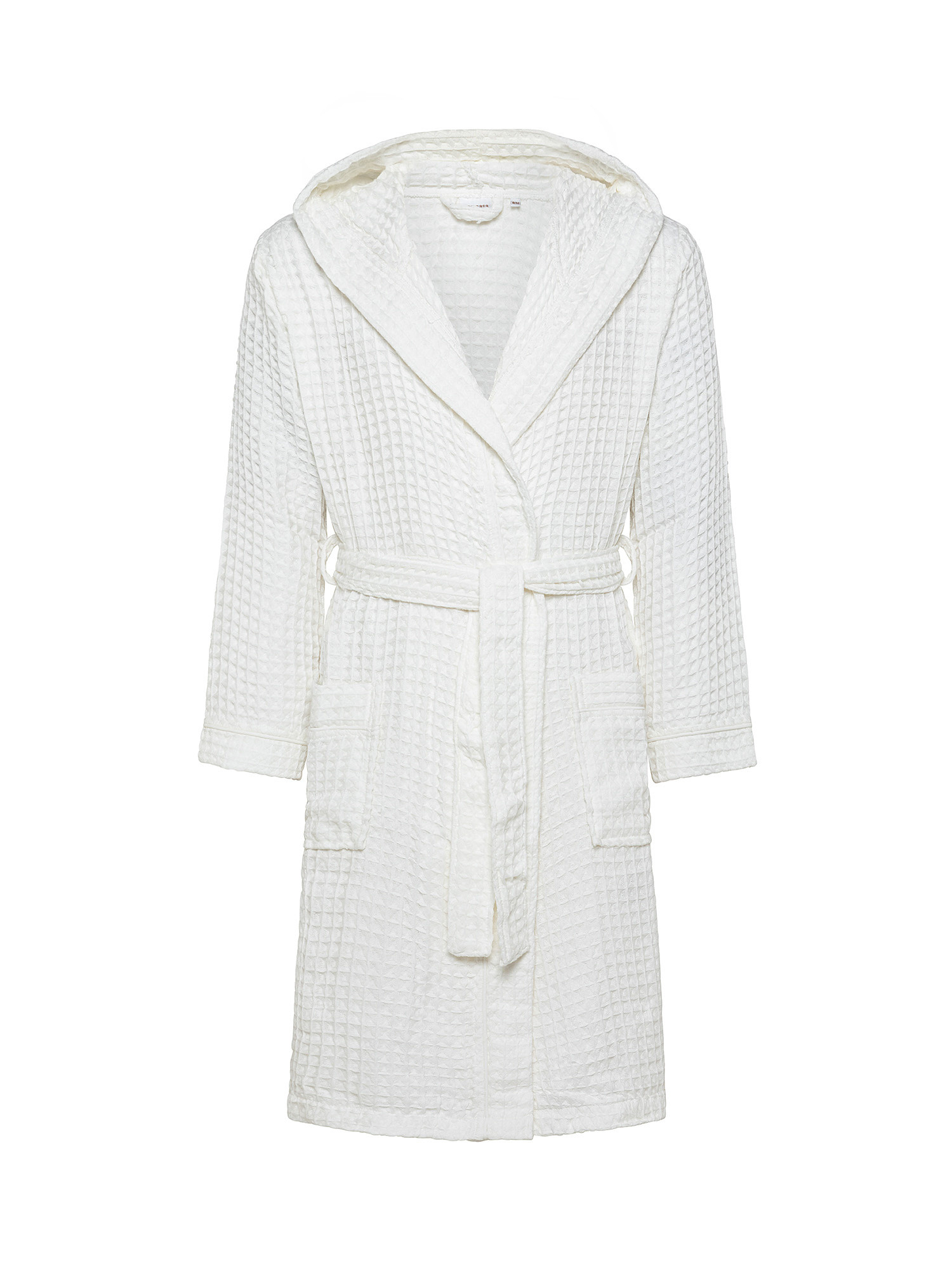 Solid color honeycomb cotton bathrobe, White, large image number 0