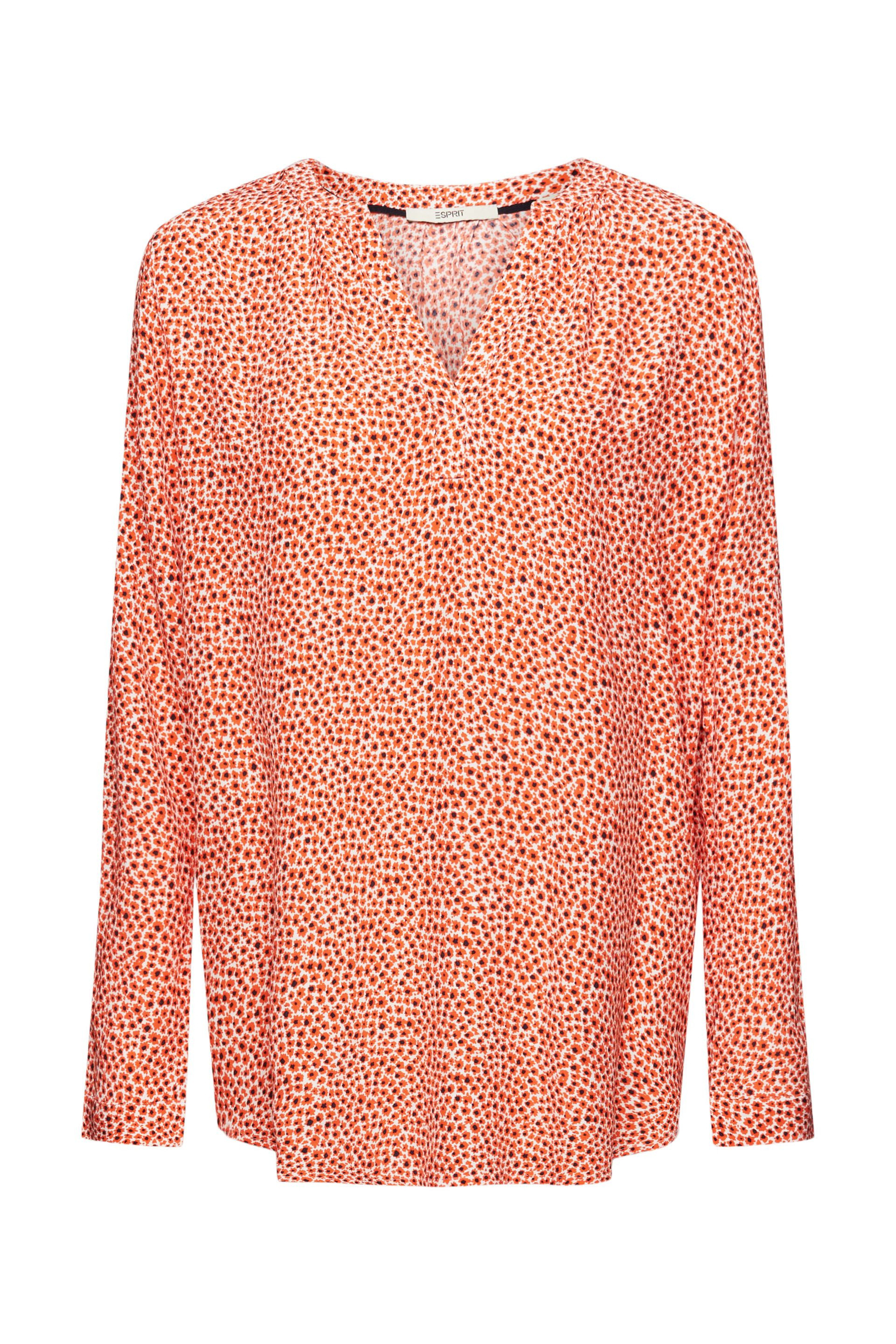 Esprit - Camicia floreale con scollo a V, Arancione, large image number 0