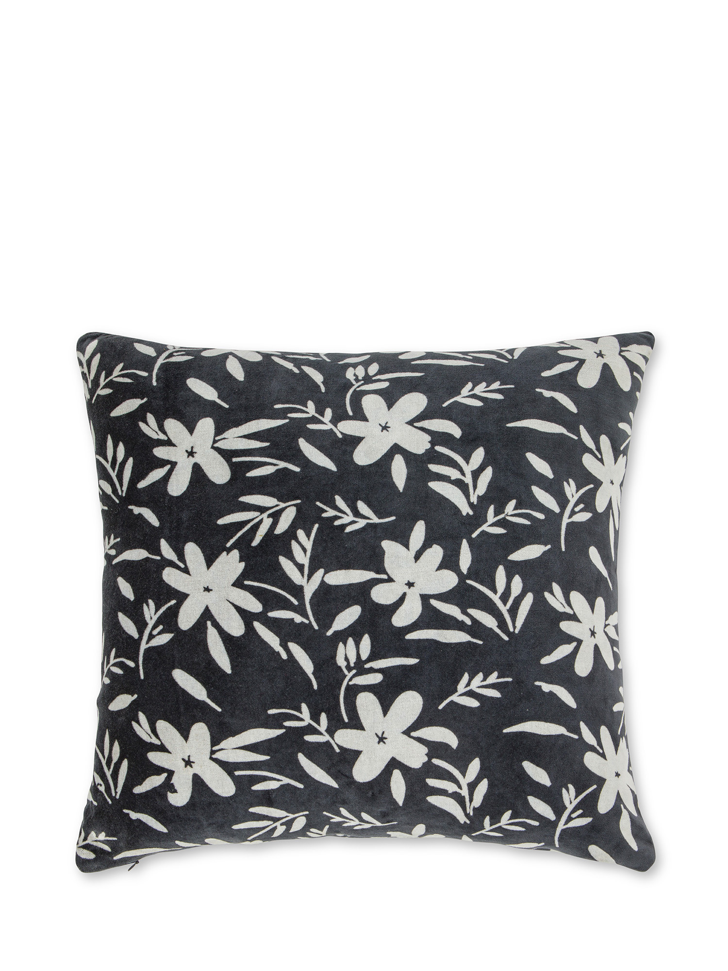 Printed velvet cushion with flower motif 45X45cm, Blue, large image number 0