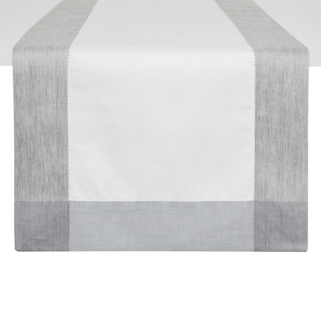Linen and cotton table runner with mÃ©lange trim