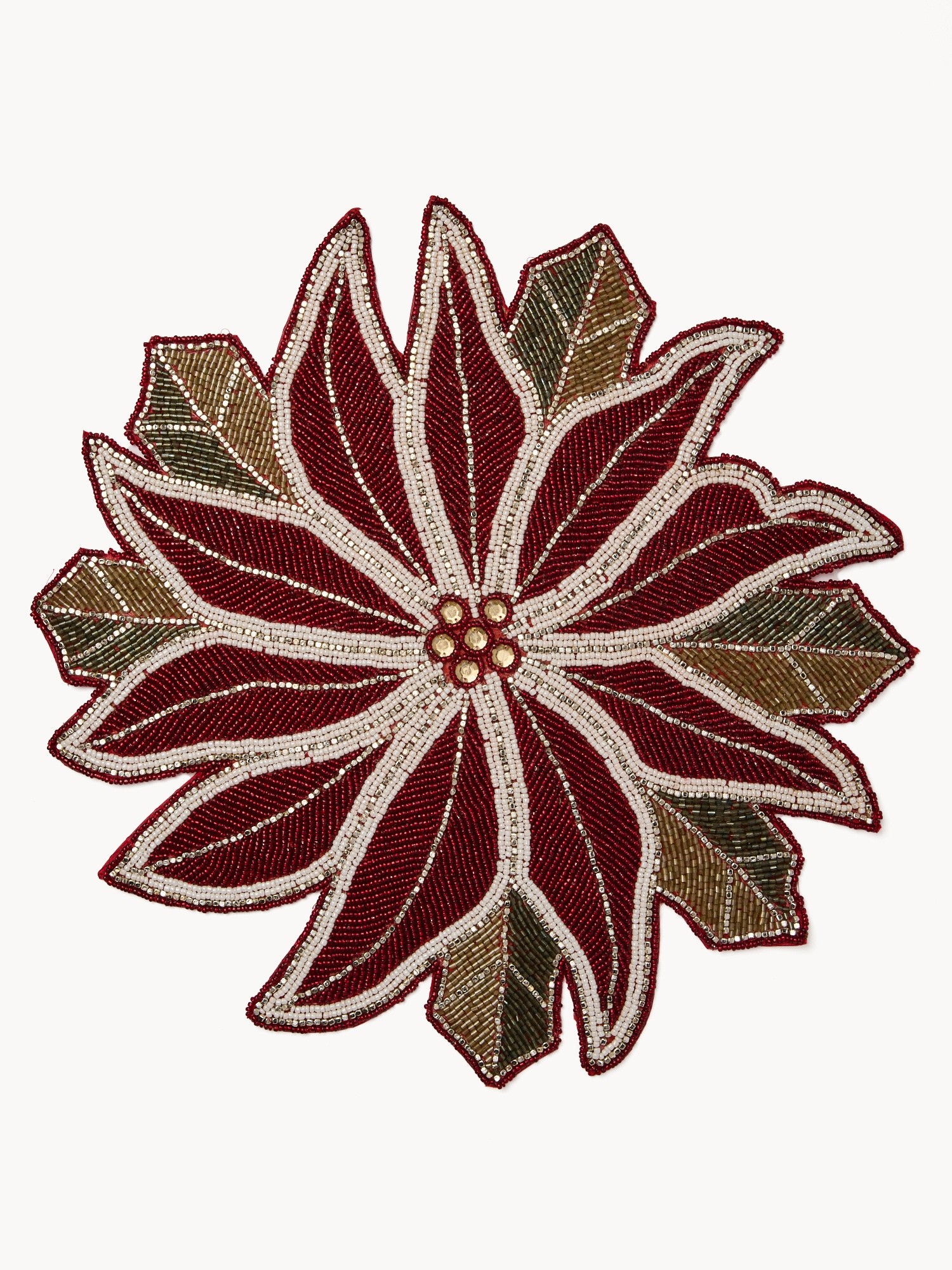 Beaded placemat in the shape of a Poinsettia, bianco/rosso, large image number 0
