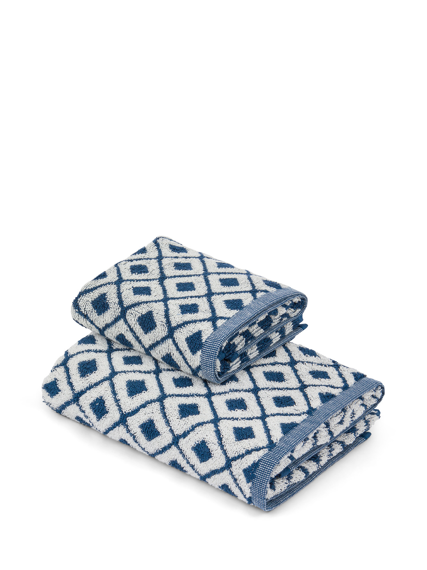 Cotton terry towel with check pattern, Blue, large image number 0