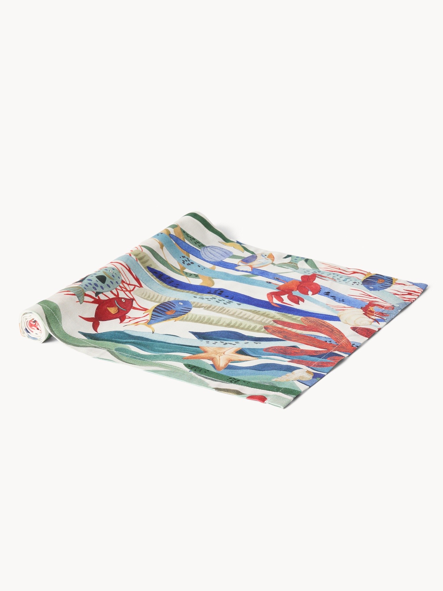 Runner in twill di cotone con stampa fondale marino, Multicolor, large image number 1