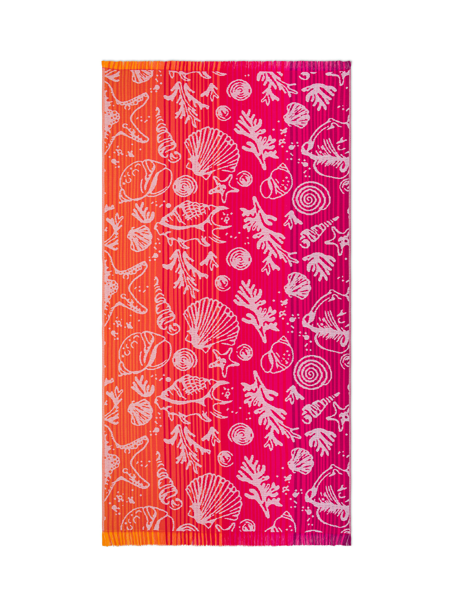 Hammam beach towel in 100% jacquard cotton with shell embroidery, Coral Red, large image number 0