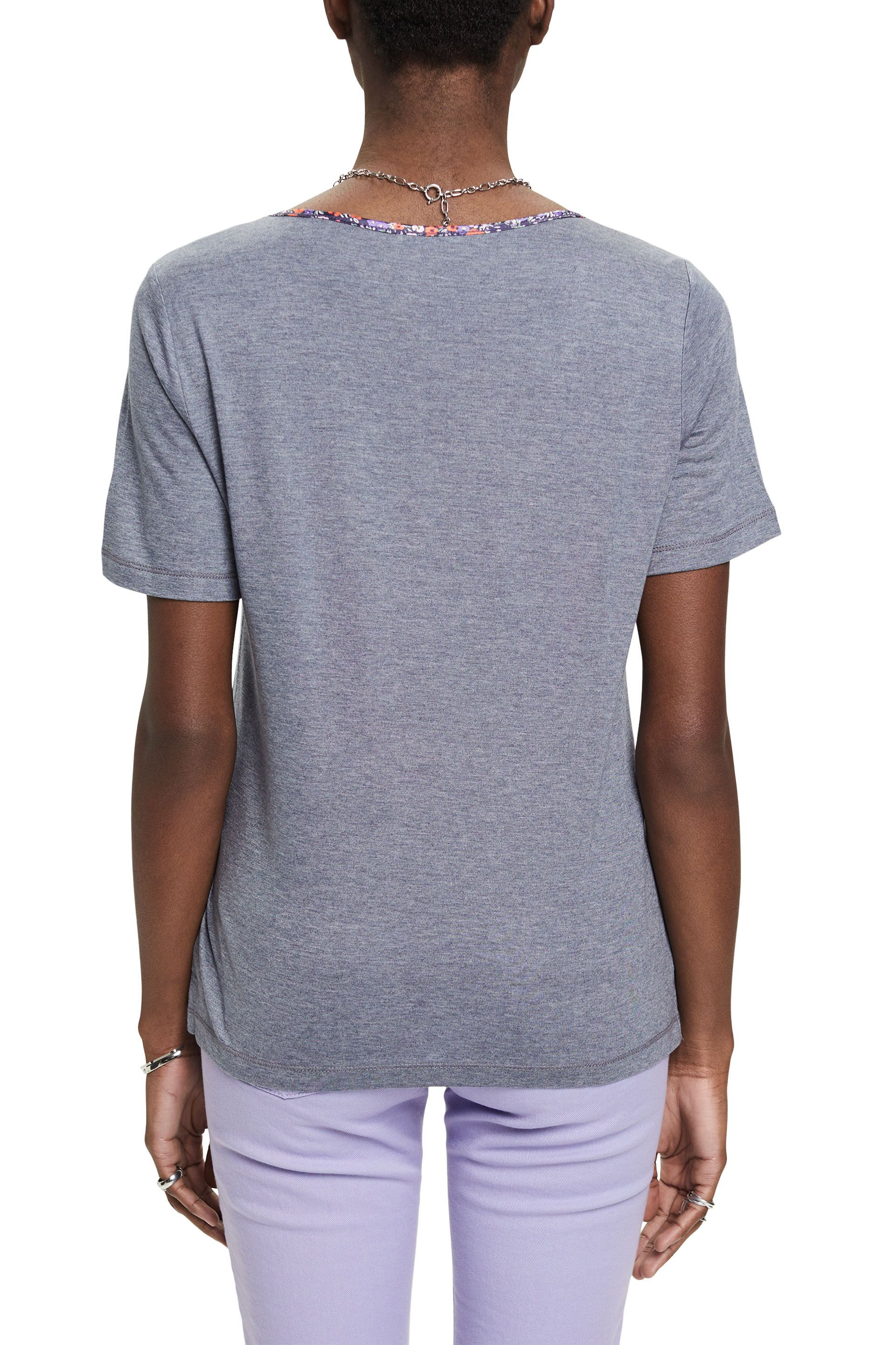 Esprit - T-shirt con scollo a V floreale, Arancione chiaro, large image number 3