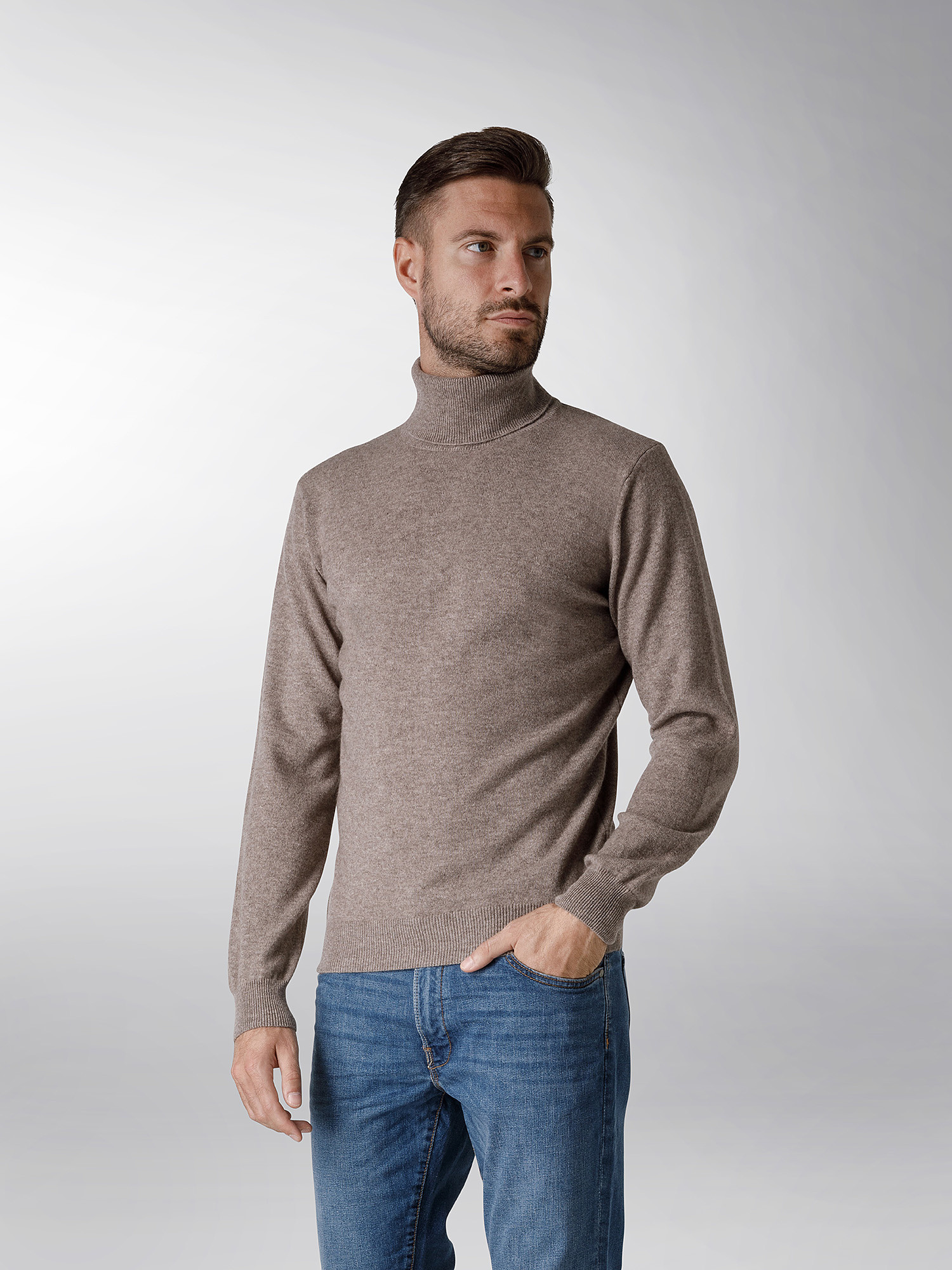 Coin Cashmere - Turtleneck in pure cashmere, Taupe Grey, large image number 1