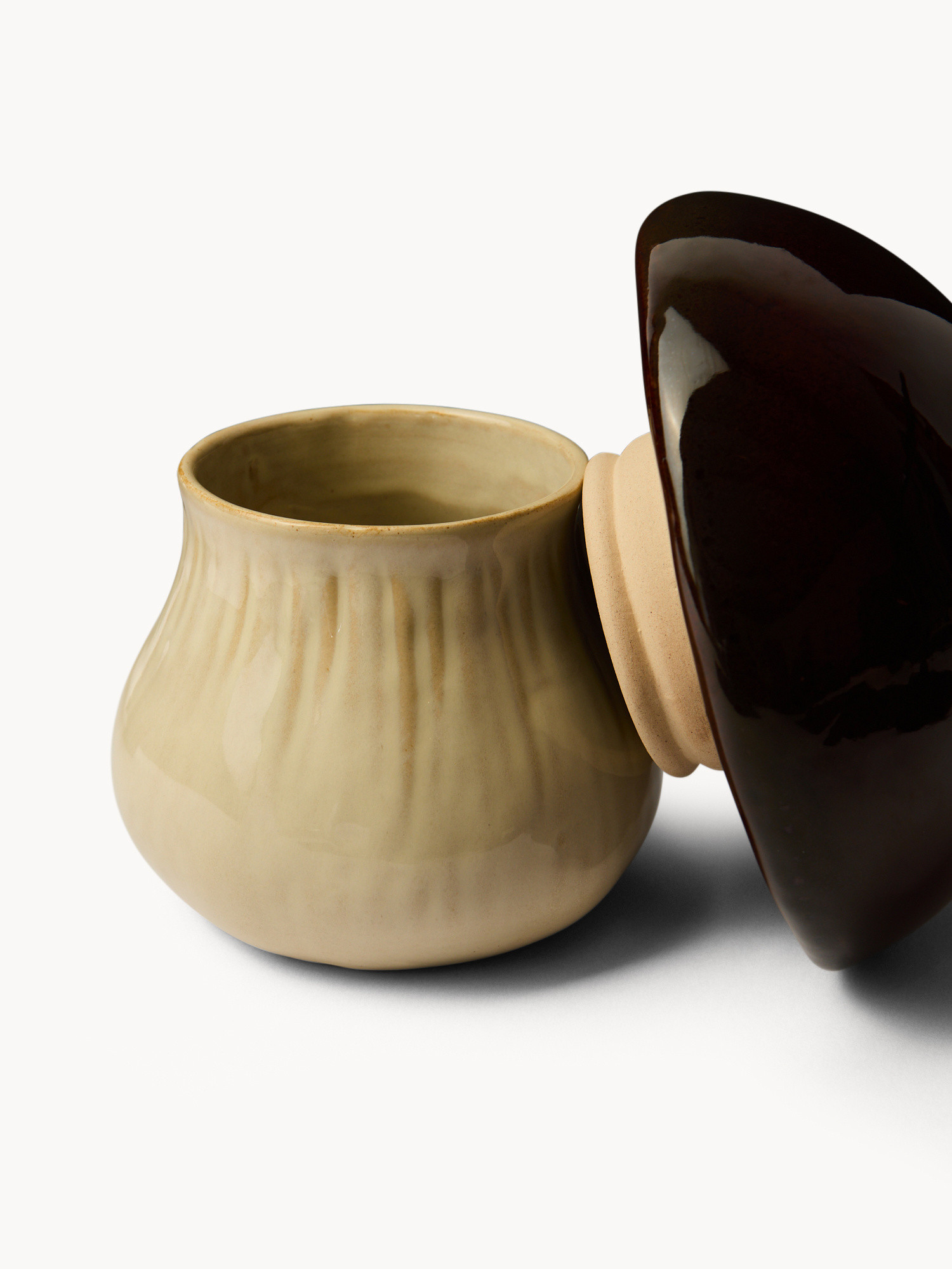 Ceramic jar with mushroom motif, Brown, large image number 1