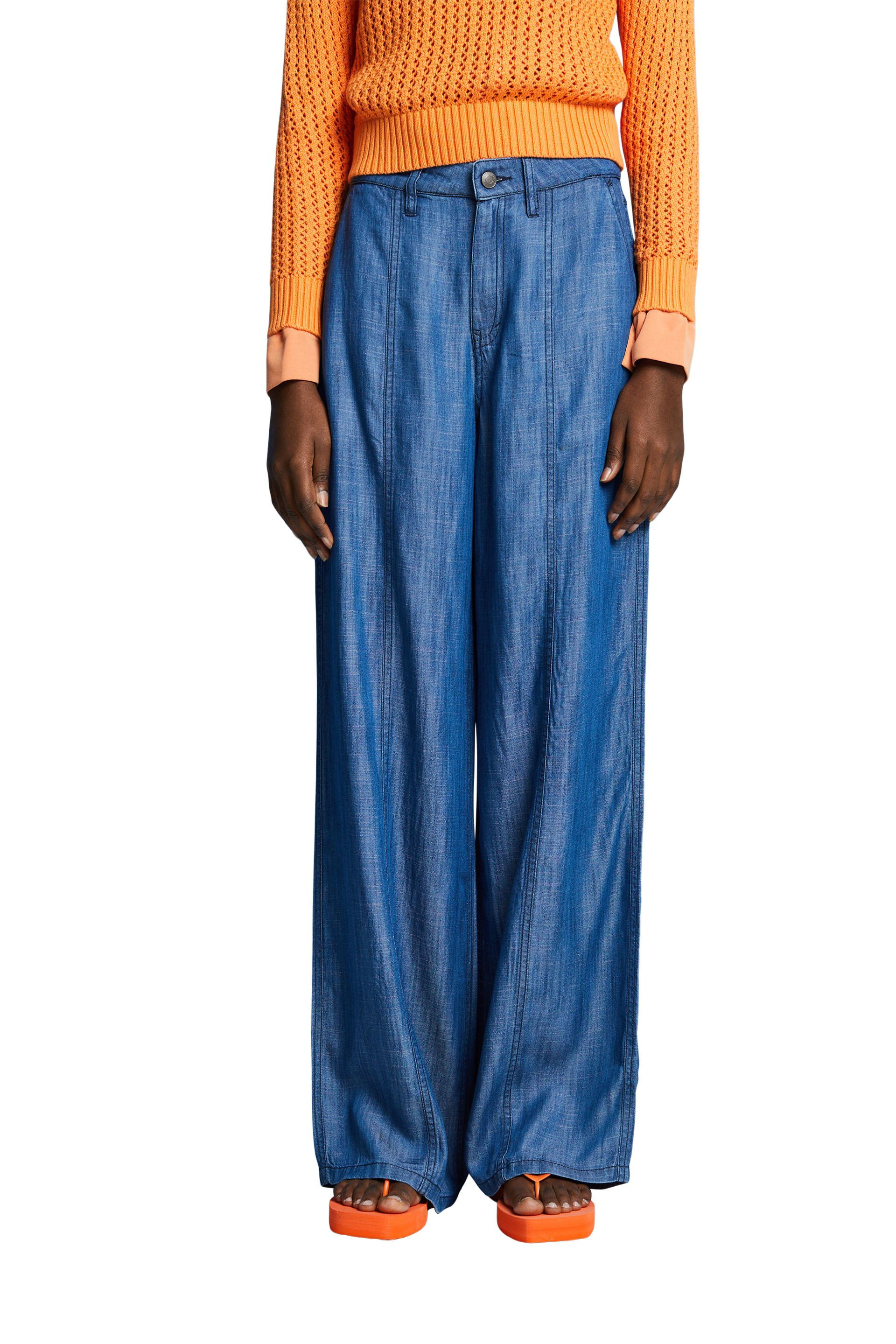 Esprit - Wide leg trousers and high waist, Denim, large image number 2
