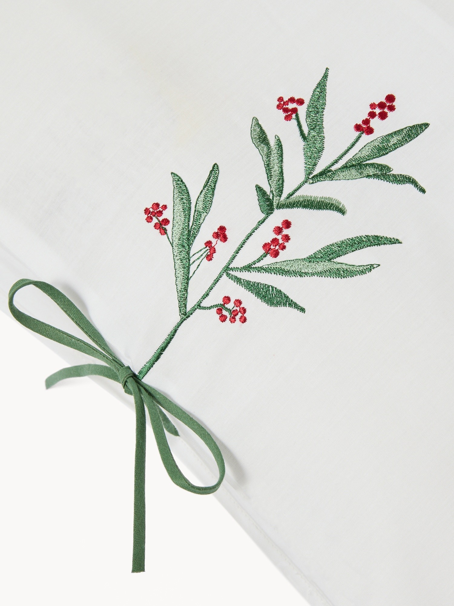 Embroidered cotton percale pillowcase, White, large image number 1