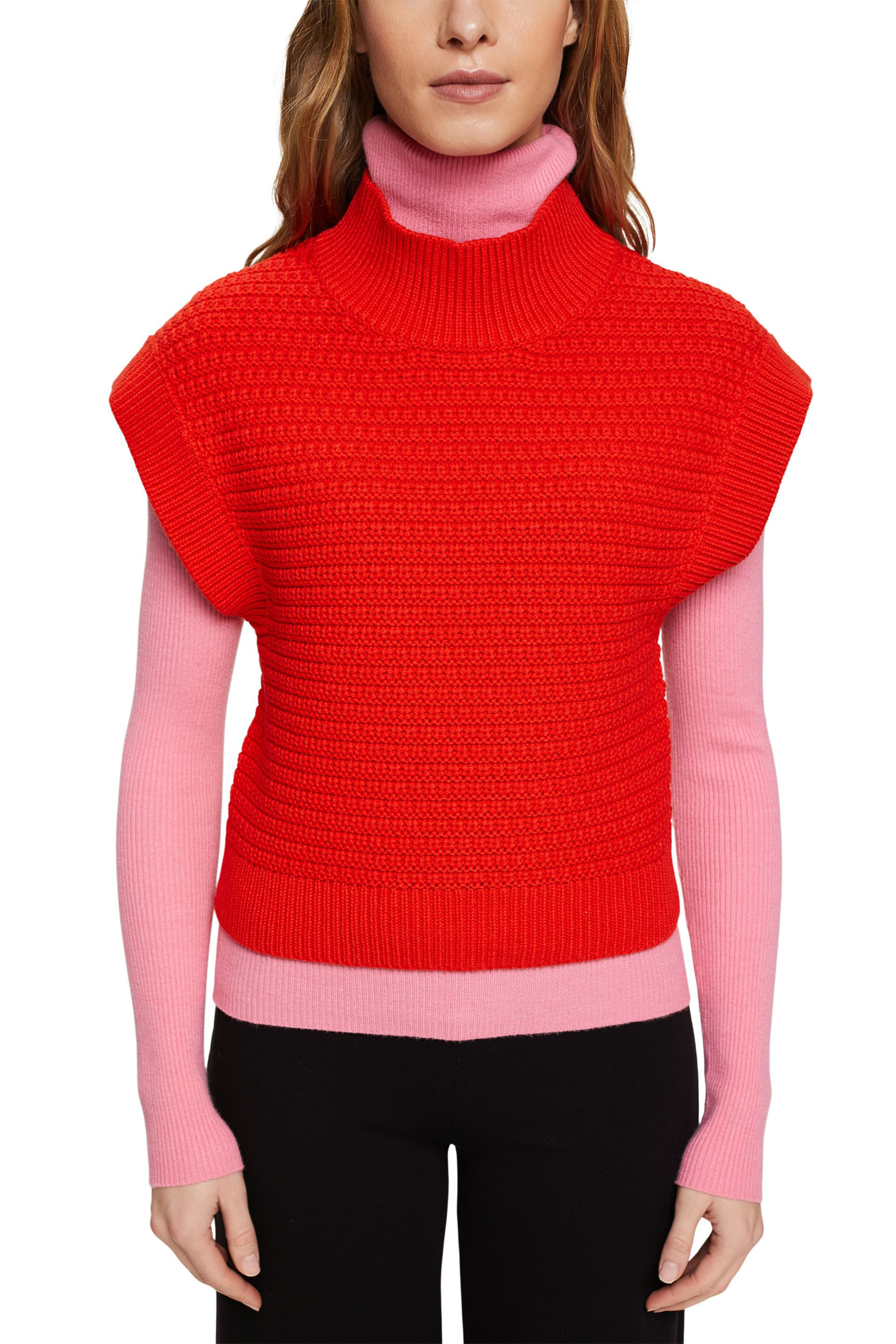 Esprit - Knitted vest in cotton blend, Red, large image number 1