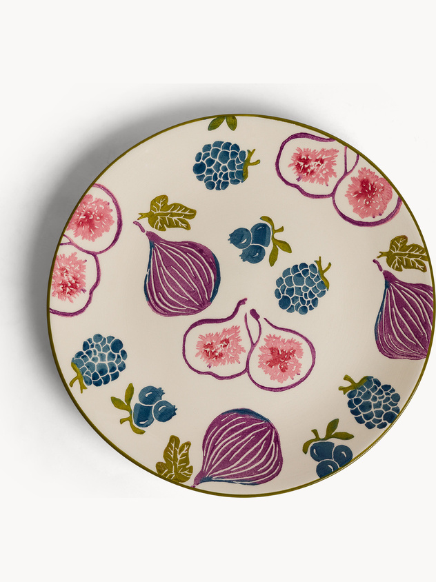 Piatto piano in ceramica motivo fichi dipinto a mano