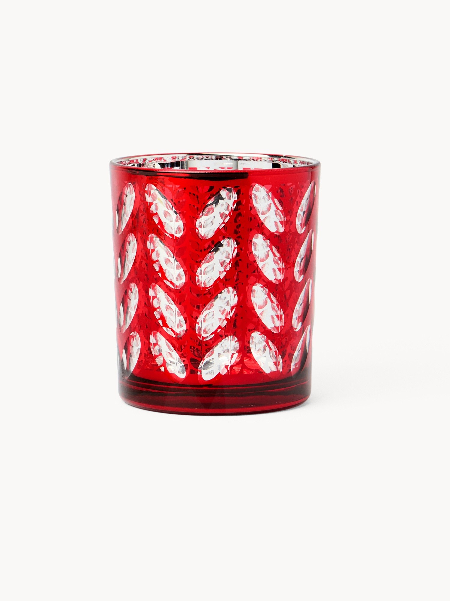 Portacandele in vetro decoro a foglie, Rosso, large image number 0
