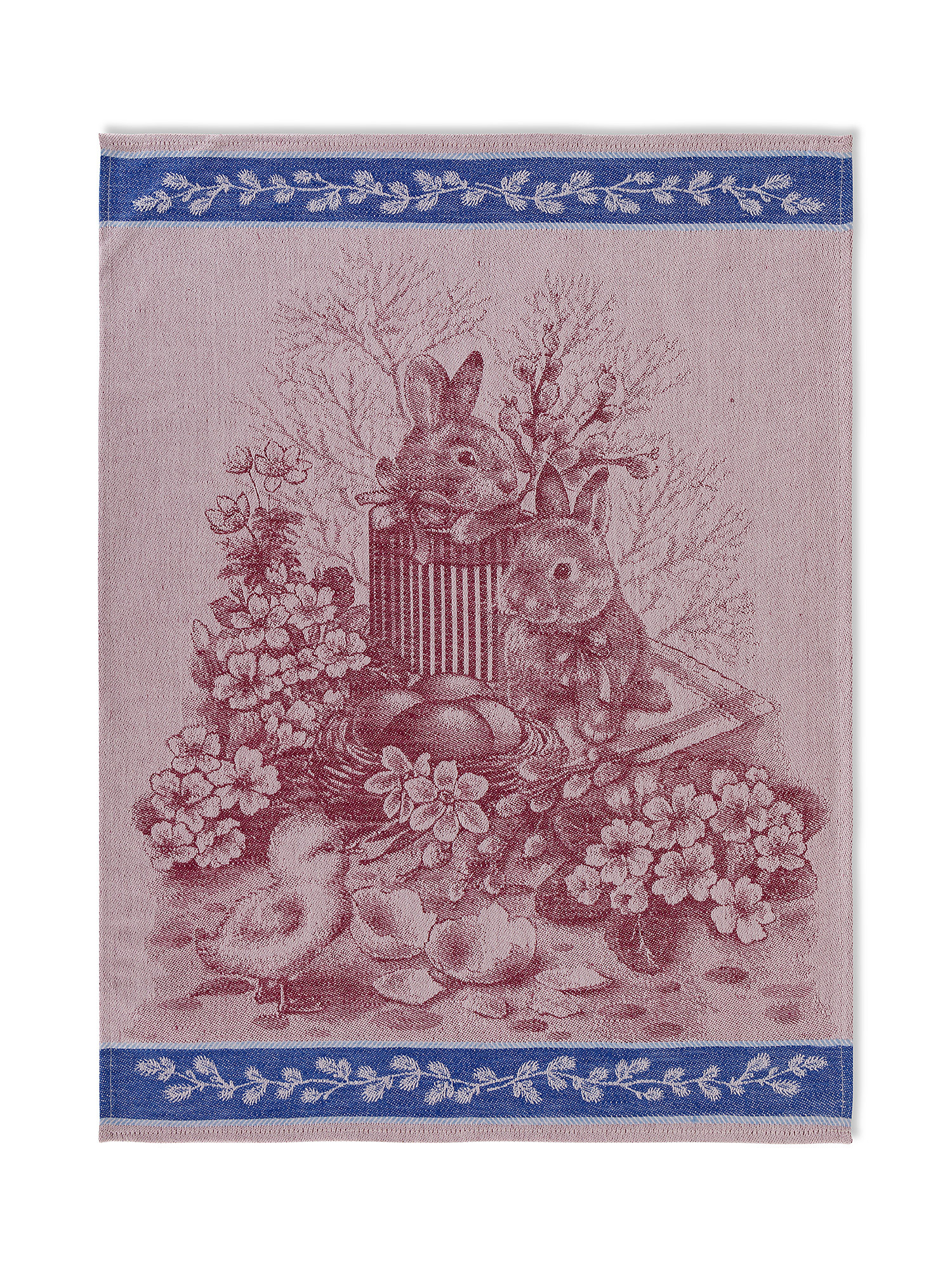 Cotton and linen tea towel with rabbit motif, Beige, large image number 1