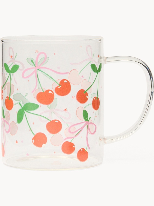Mug in vetro motivo ciliegie - Prezzo di lancio