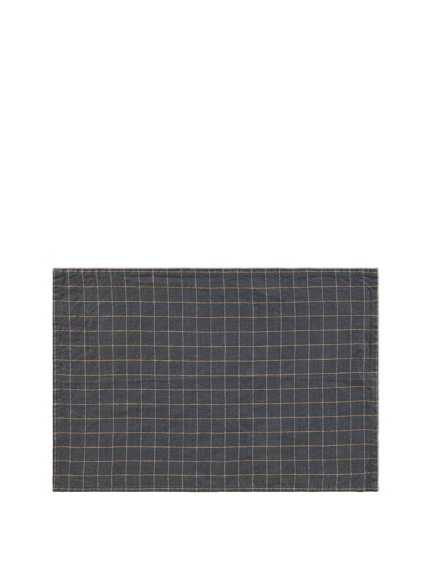 Pure linen placemat with checked pattern, Black, large image number 0