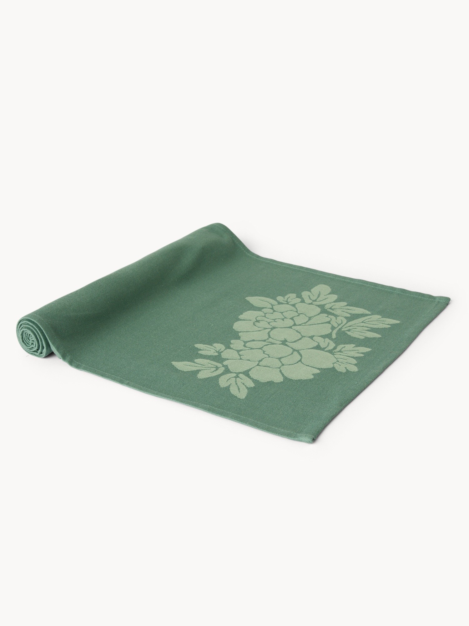 Cotton table runner with floral jacquard weave - Discounted Price, Green, large image number 0