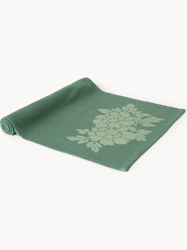 Cotton table runner with floral jacquard weave - Discounted Price