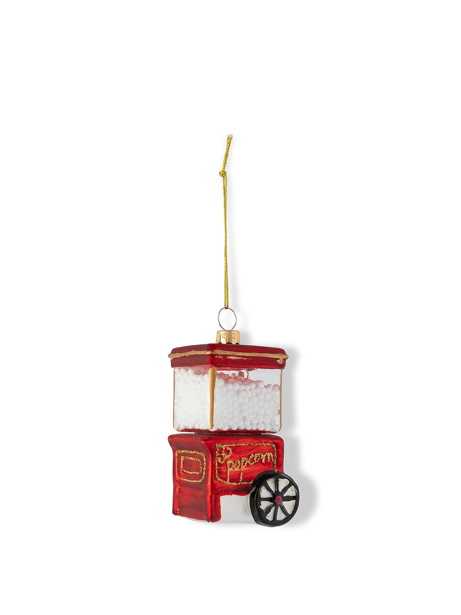 Hand decorated glass pop corn cart tree decoration, Red, large image number 0