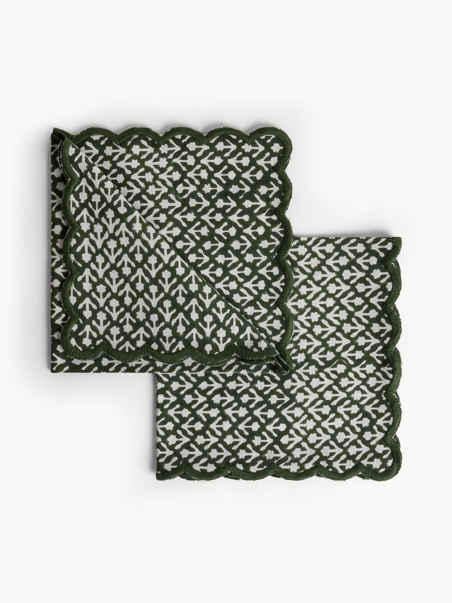 Set of 2 pure cotton napkins with block print, Green, large image number 0