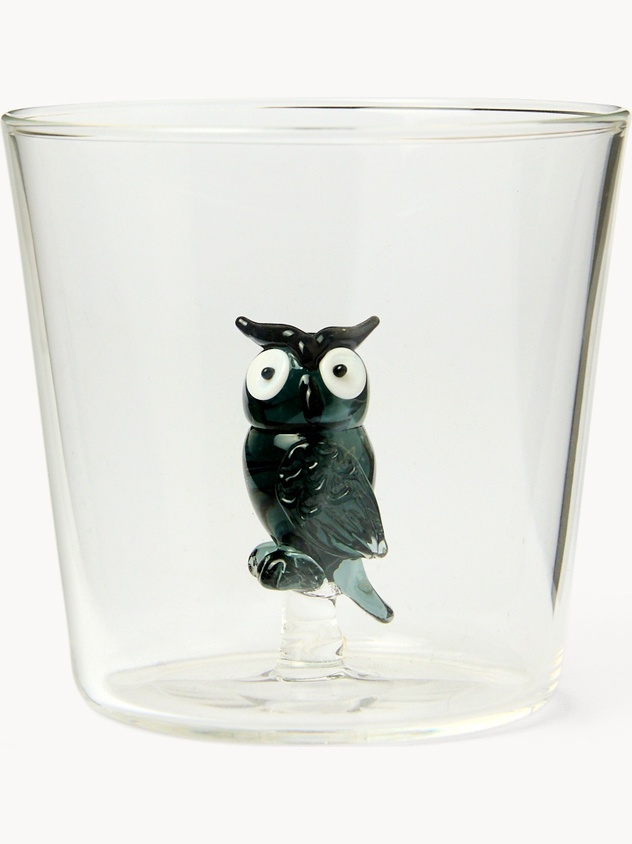 Bicchiere in vetro borosilicato dettaglio gufo