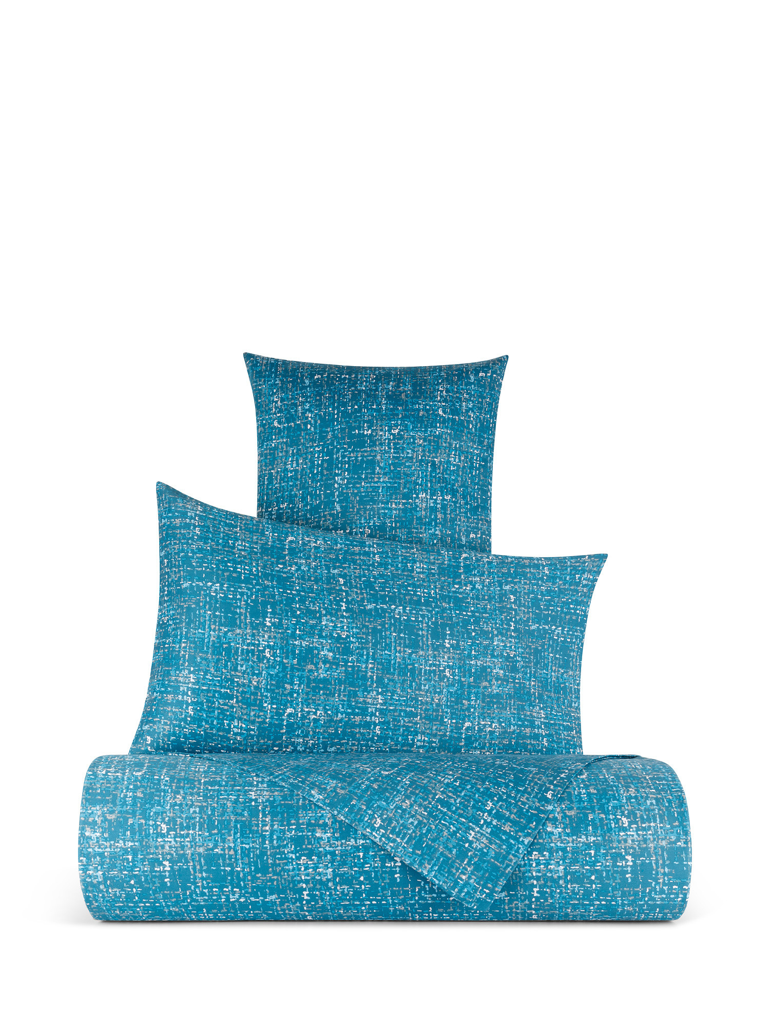 Parure copripiumino  raso di cotone motivo tweed, Blu, large image number 0
